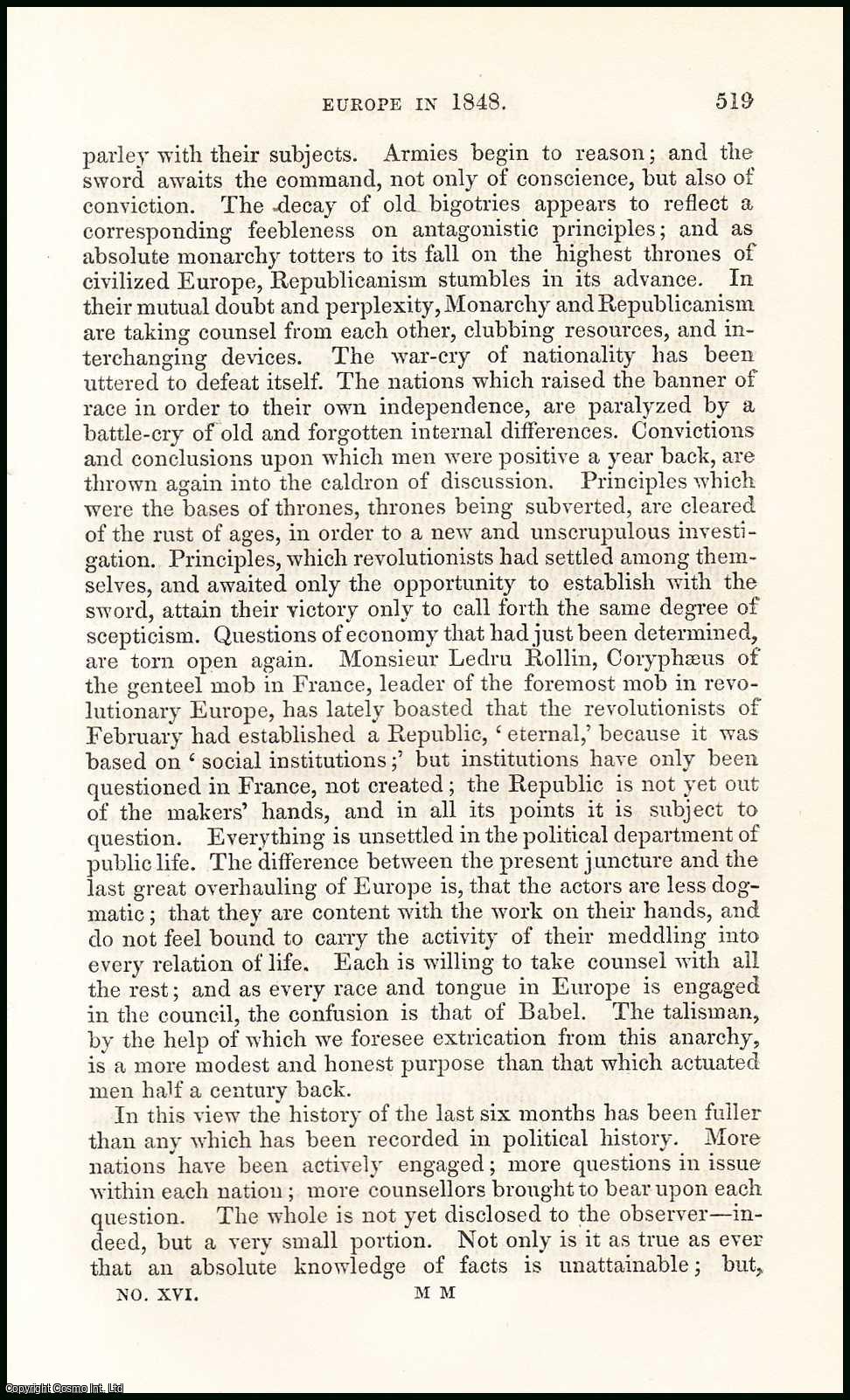 Author Unknown - Europe in 1848. A rare original article from the British Quarterly Review, 1848.