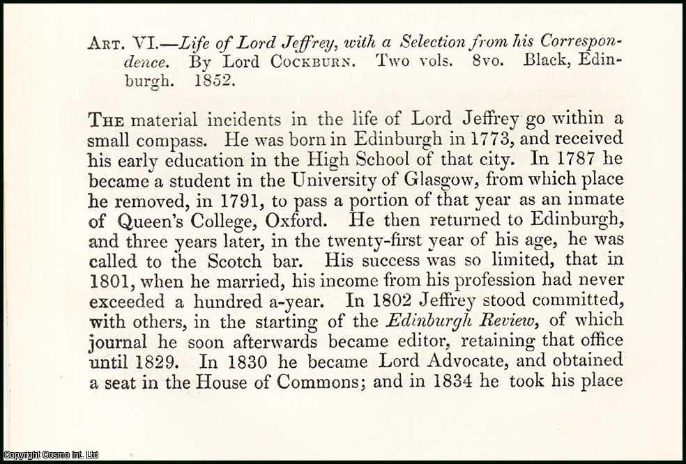 Robert Vaughan - The Life of Lord Jeffrey - our Periodical Press. A rare original article from the British Quarterly Review, 1852.