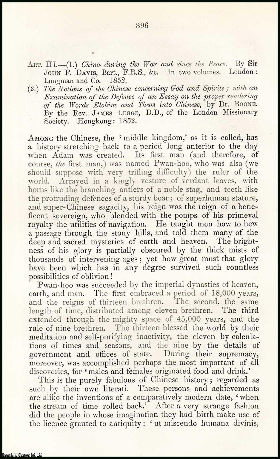 Author Unknown - China - its Civilisation and Religion. A rare original article from the British Quarterly Review, 1852.