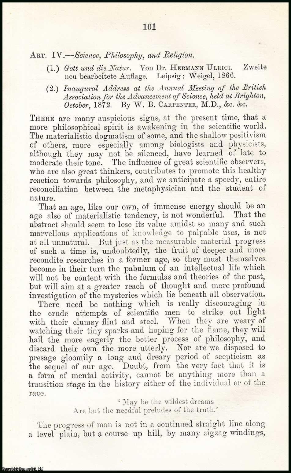 Author Unknown - Science, Philosophy, and Religion. A rare original article from the British Quarterly Review, 1874.
