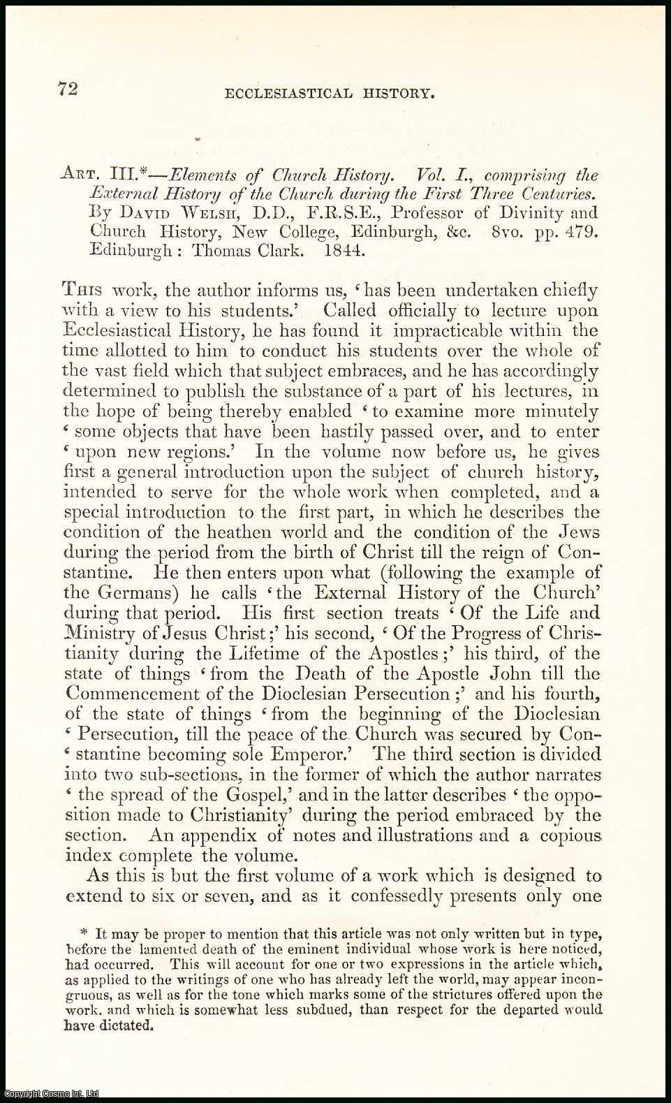 J. R. Beard - Ecclesiastical History. A rare original article from the British Quarterly Review, 1845.