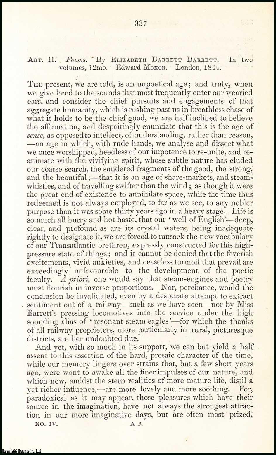 Martha Jones - Miss Elizabeth Barrett's Poems. A rare original article from the British Quarterly Review, 1845.