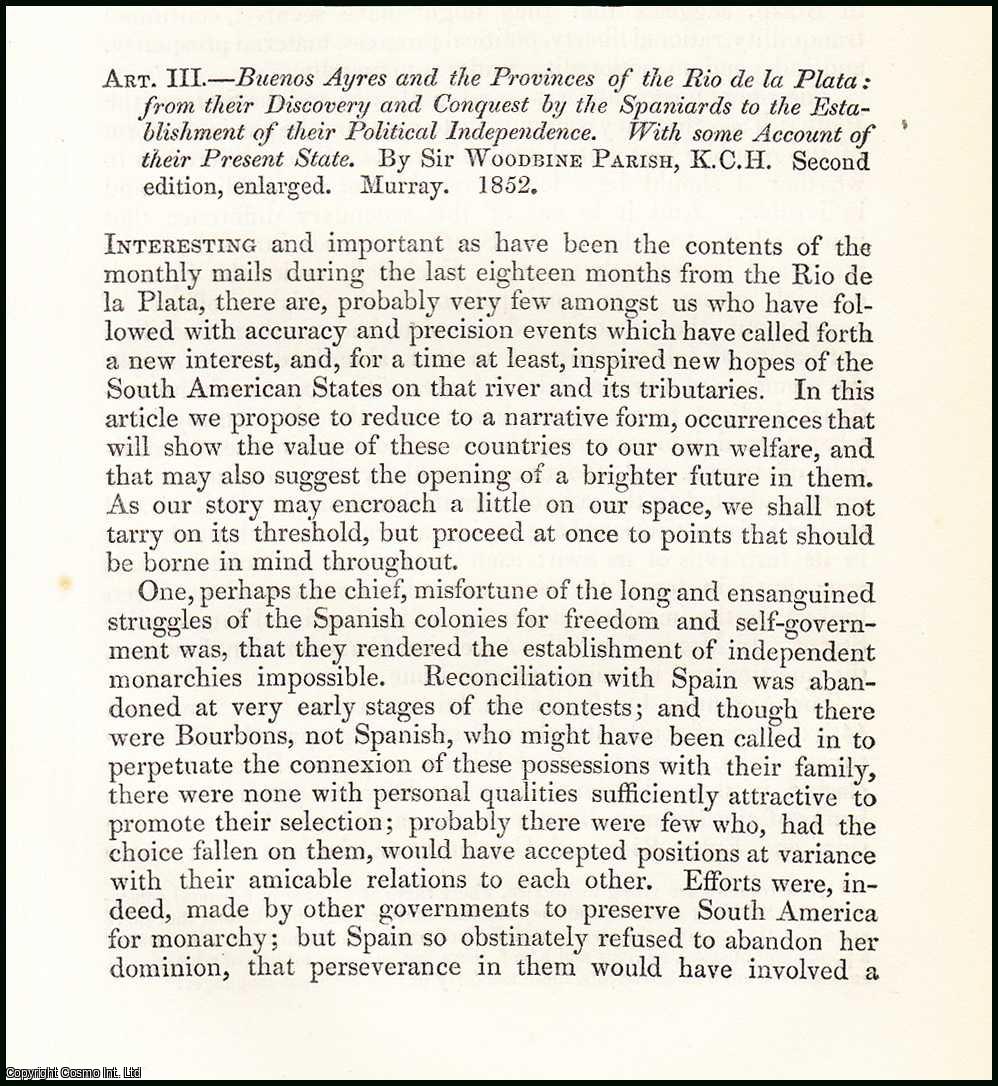 Author Unknown - Rio de la Plata : its Latest History. A rare original article from the British Quarterly Review, 1853.
