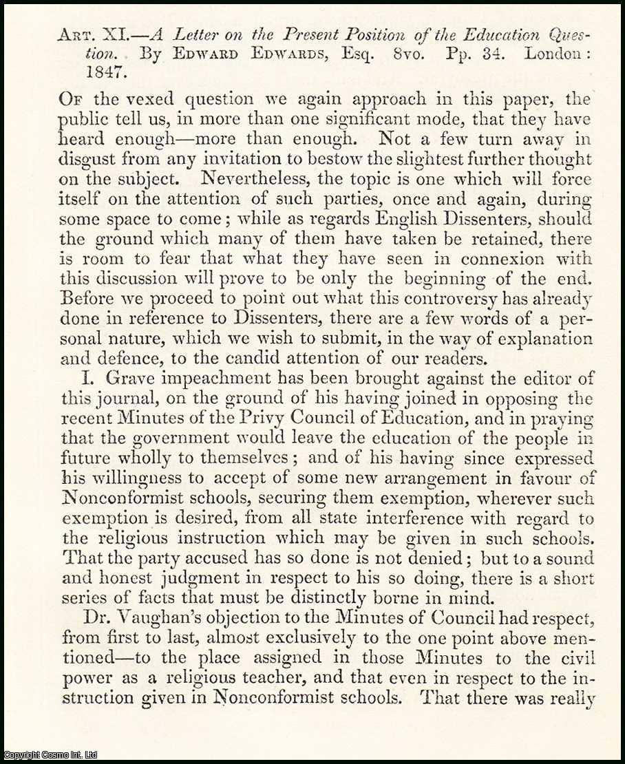 Robert Vaughan - The Education Controversy - what has it done? A rare original article from the British Quarterly Review, 1847.