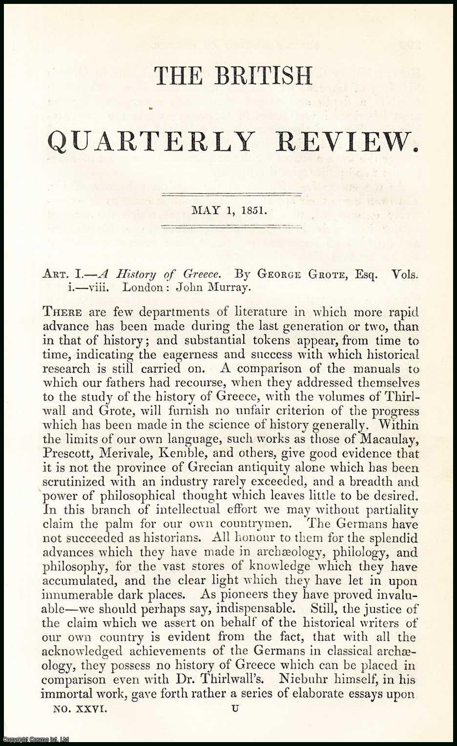 G. C. Lewis - A History of Greece, by George Grote. A rare original article from the British Quarterly Review, 1851.