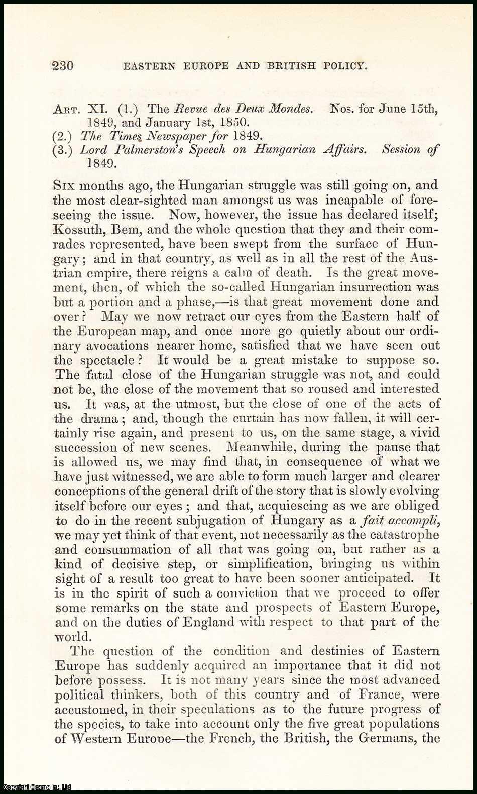 Author Unknown - Eastern Europe and British policy. A rare original article from the British Quarterly Review, 1850.