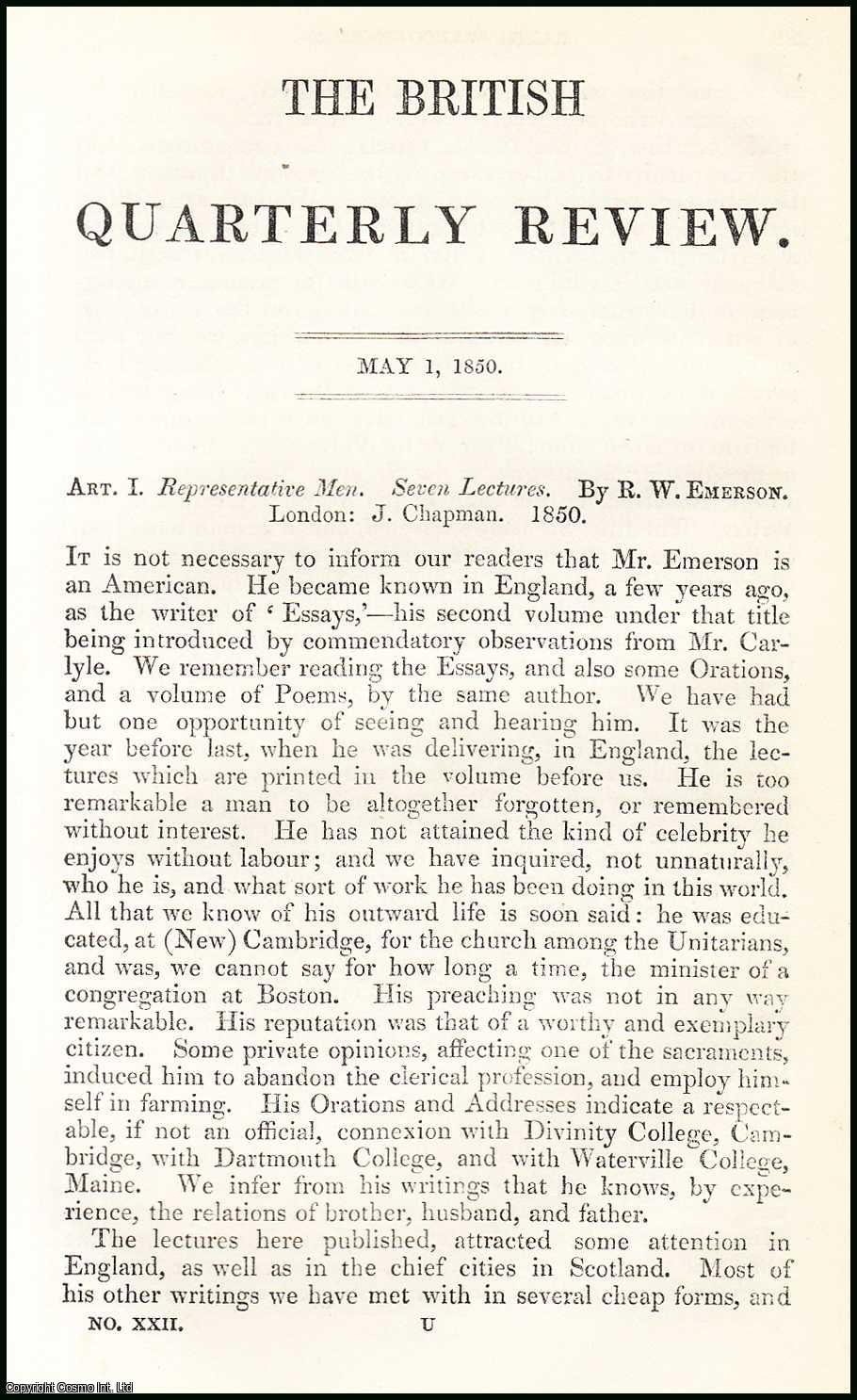 Robert Vaughan - Ralph Waldo Emerson, American essayist. A rare original article from the British Quarterly Review, 1850.