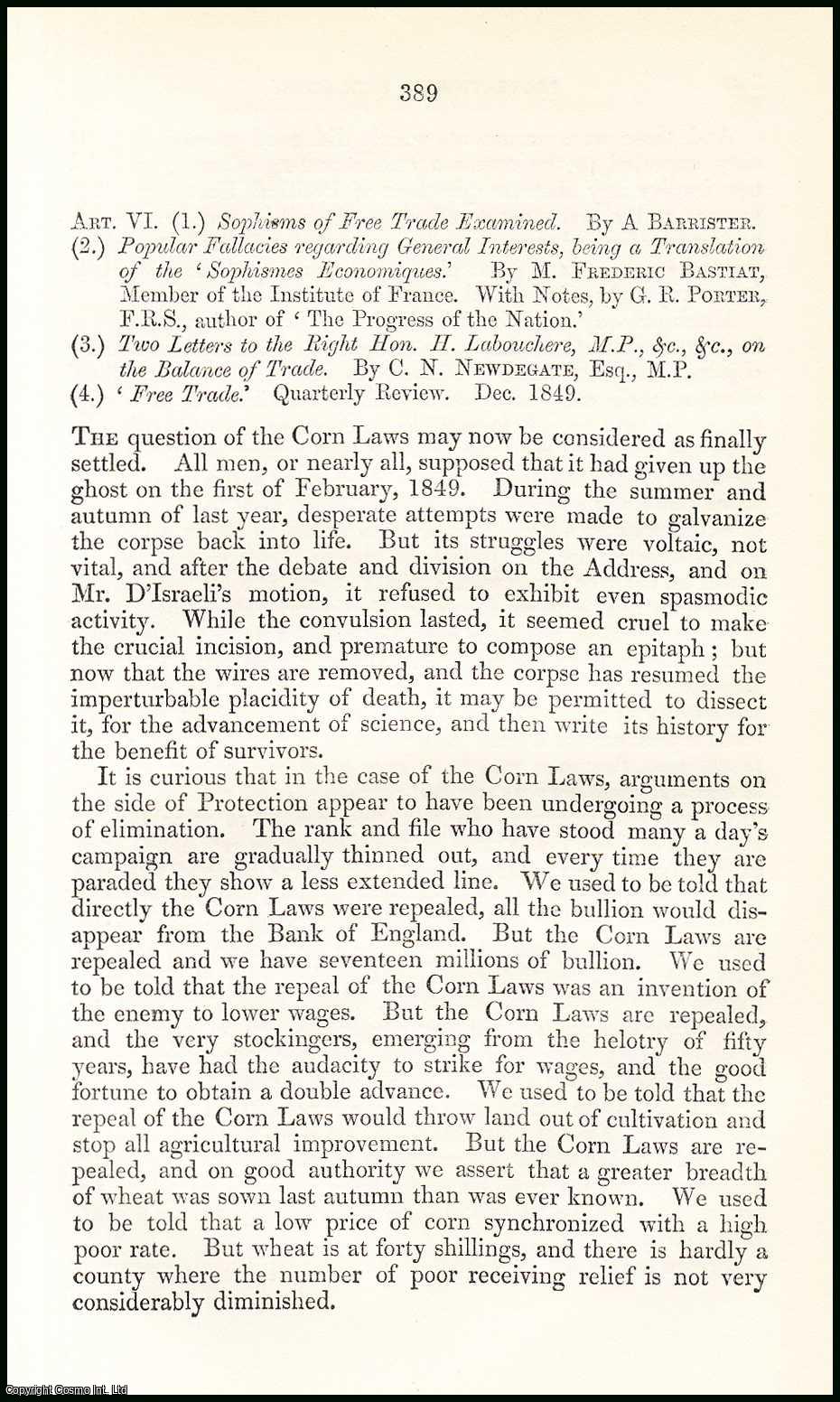 Edward Baines - Protectionist Fallacies : Corn Laws. A rare original article from the British Quarterly Review, 1850.