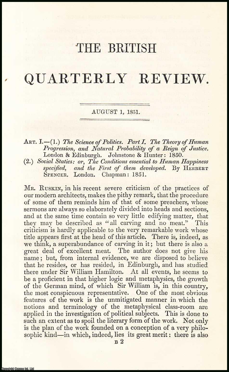 Author Unknown - Human Progression - theories about it. A rare original article from the British Quarterly Review, 1851.