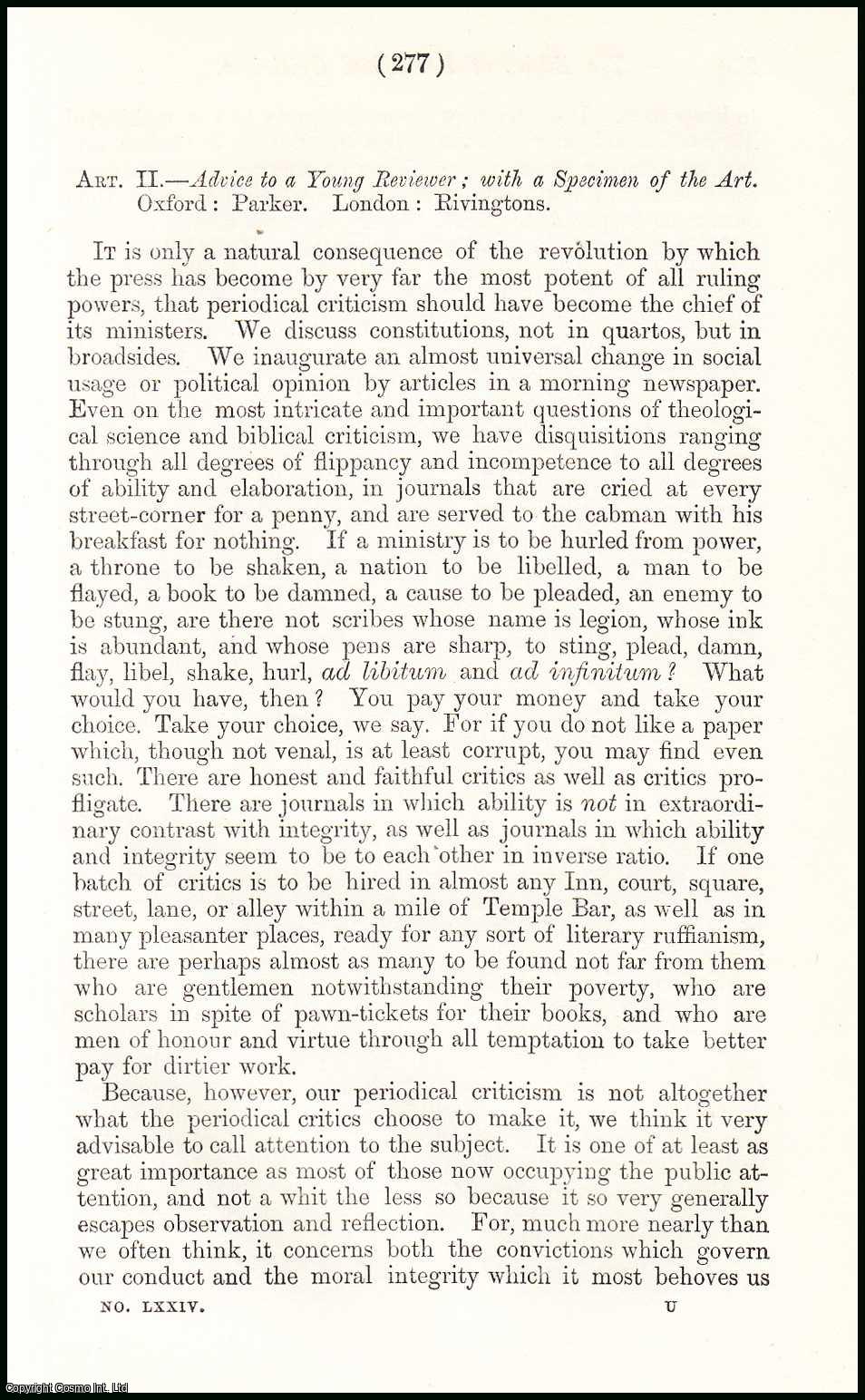 Author Unknown - The Ethics of Periodical Criticism. A rare original article from the British Quarterly Review, 1863.