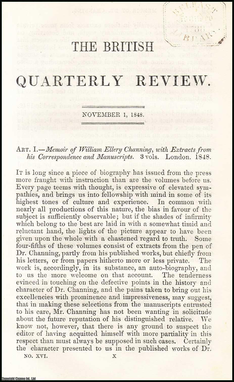 Robert Vaughan - Memoir of William Ellery Channing. An original article from the British Quarterly Review 1848.
