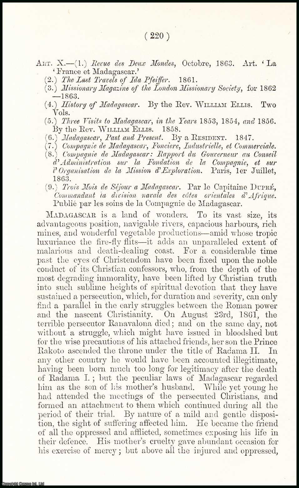 Joseph Mullens - France and Madagascar. A rare original article from the British Quarterly Review, 1864.