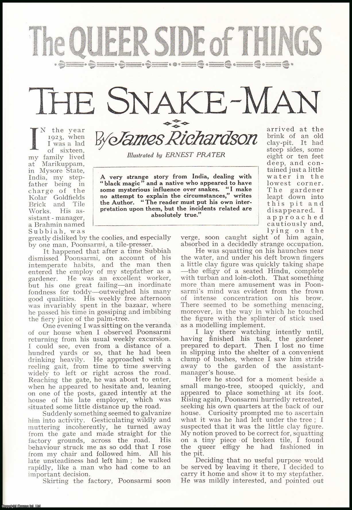 James Richardson. Illustrated by Ernest Prater. - The Snake-Man : a story from India, dealing with black magic. An uncommon original article from the Wide World Magazine, 1932.
