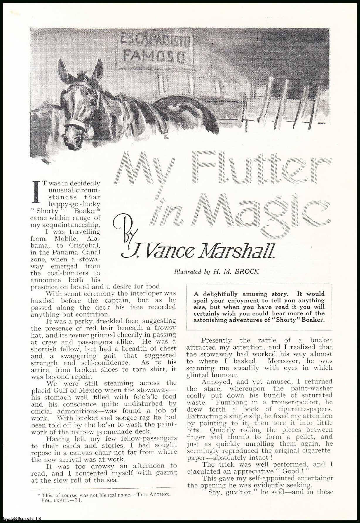 J. Vance Marshall. Illustrated by H.M. Brock. - My Flutter in Magic : a story. An uncommon original article from the Wide World Magazine, 1932.