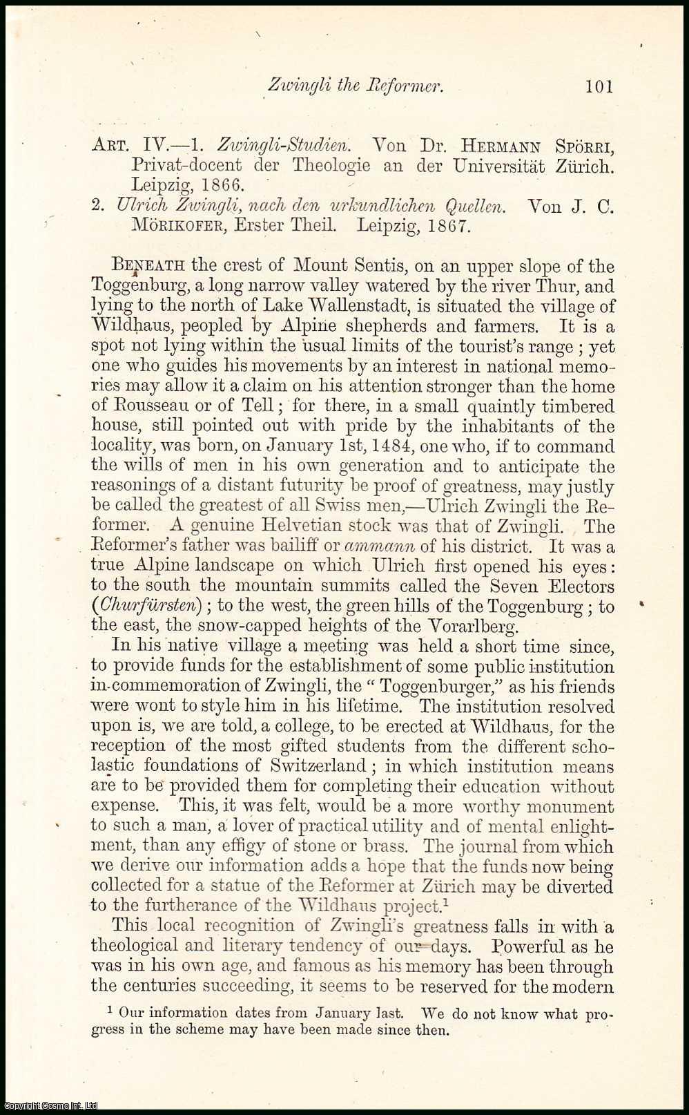 Louisa A. Merivale - Zwingli, the Reformer. An uncommon original article from the North British Review, 1868.