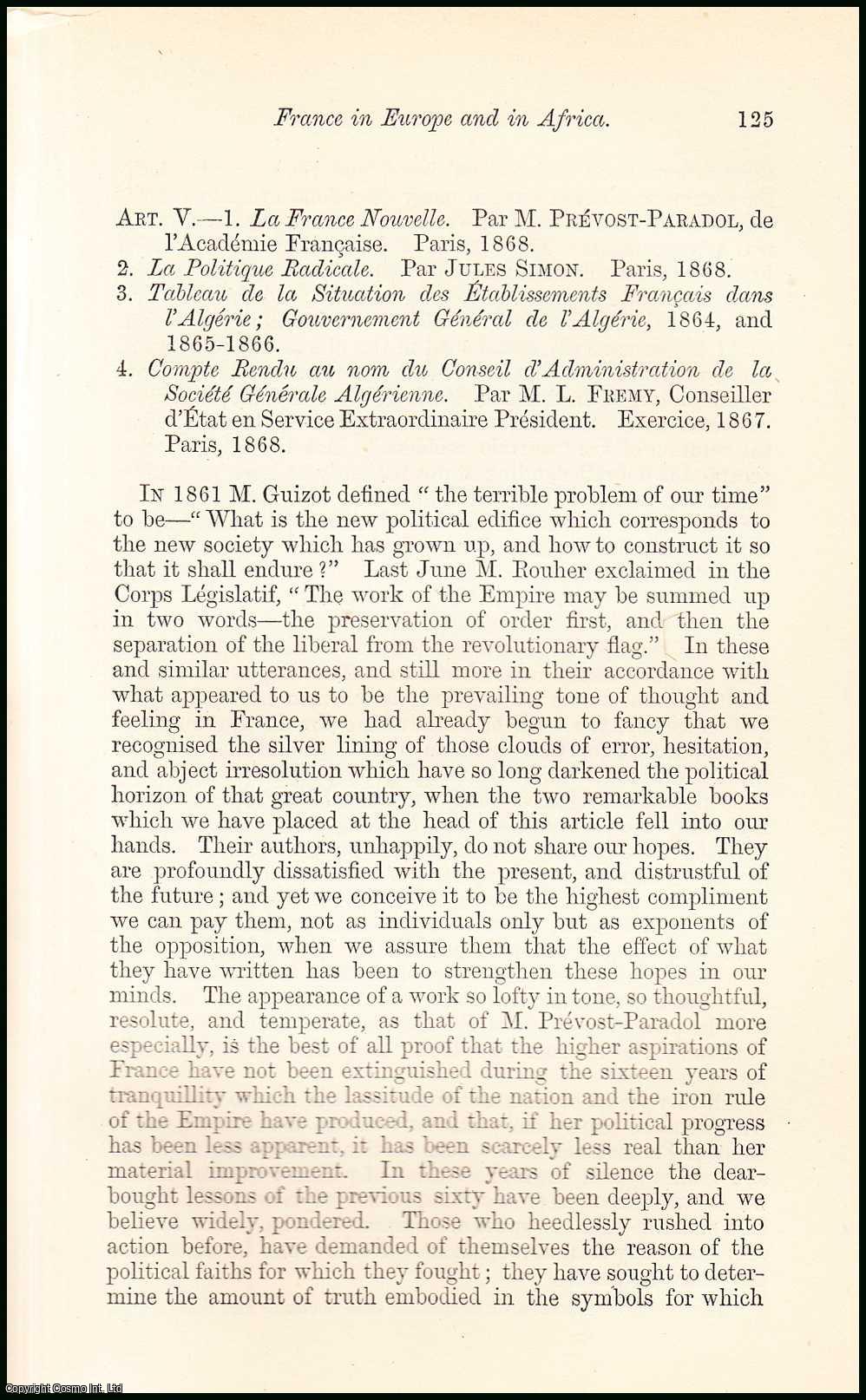 James Lorimer - France in Europe and in Africa. French Historic Foreign Policies. An uncommon original article from the North British Review, 1868.