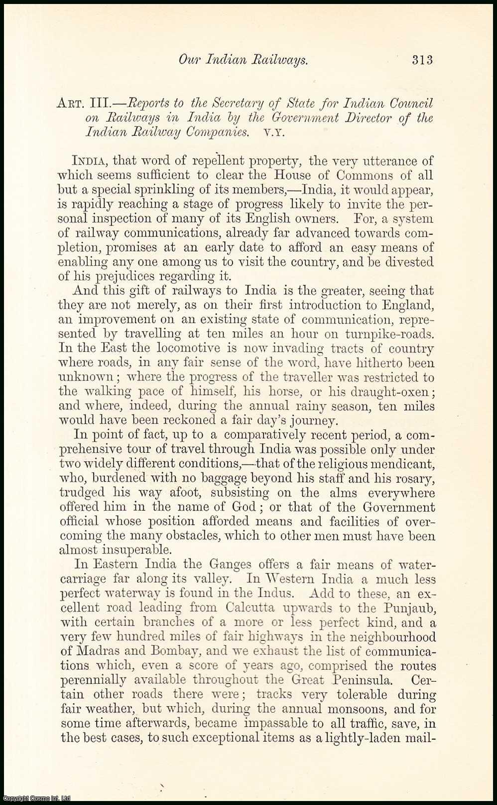 Robert Preston Malcolm - Our Indian Railways. An uncommon original article from the North British Review, 1868.