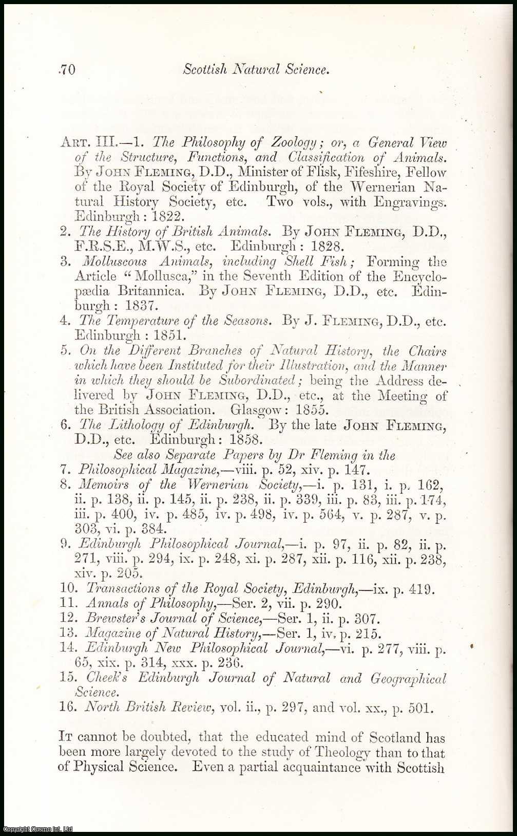 John Duns - Scottish Natural Science. An uncommon original article from the North British Review, 1858.