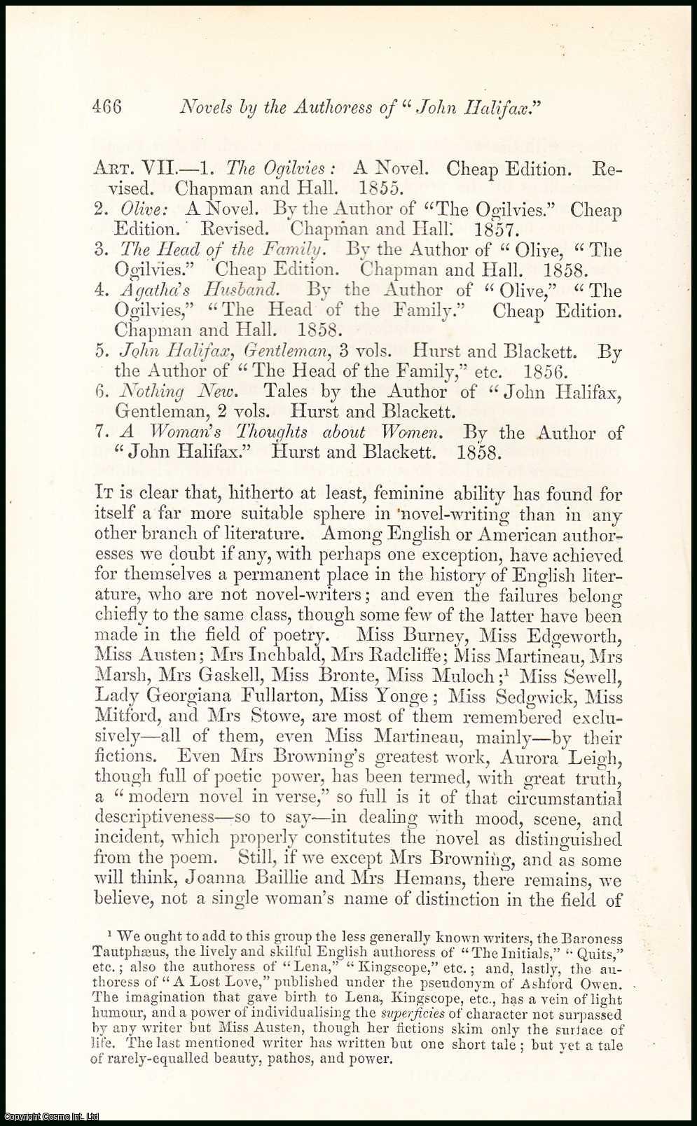 R.H. Hutton - Novels by the Authoress of John Halifax, Dinah Mulock. An uncommon original article from the North British Review, 1858.