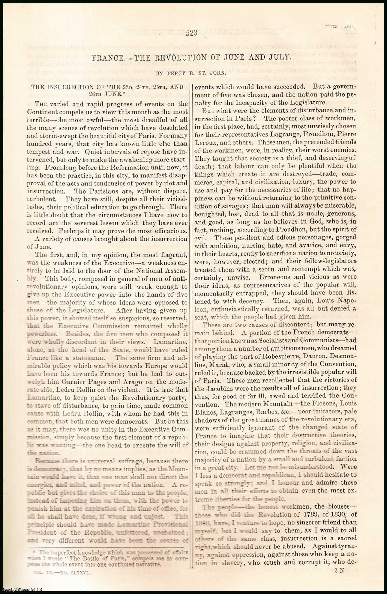 Percy B. St. John - France : the Revolution of June & July. An original article from Tait's Edinburgh Magazine, 1848.