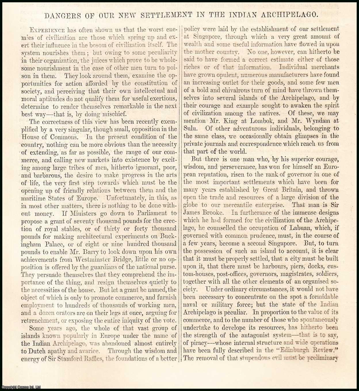 Horace S. R. St. John - Dangers of our New Settlement in the Indian Archipelago. An original article from Tait's Edinburgh Magazine, 1848.