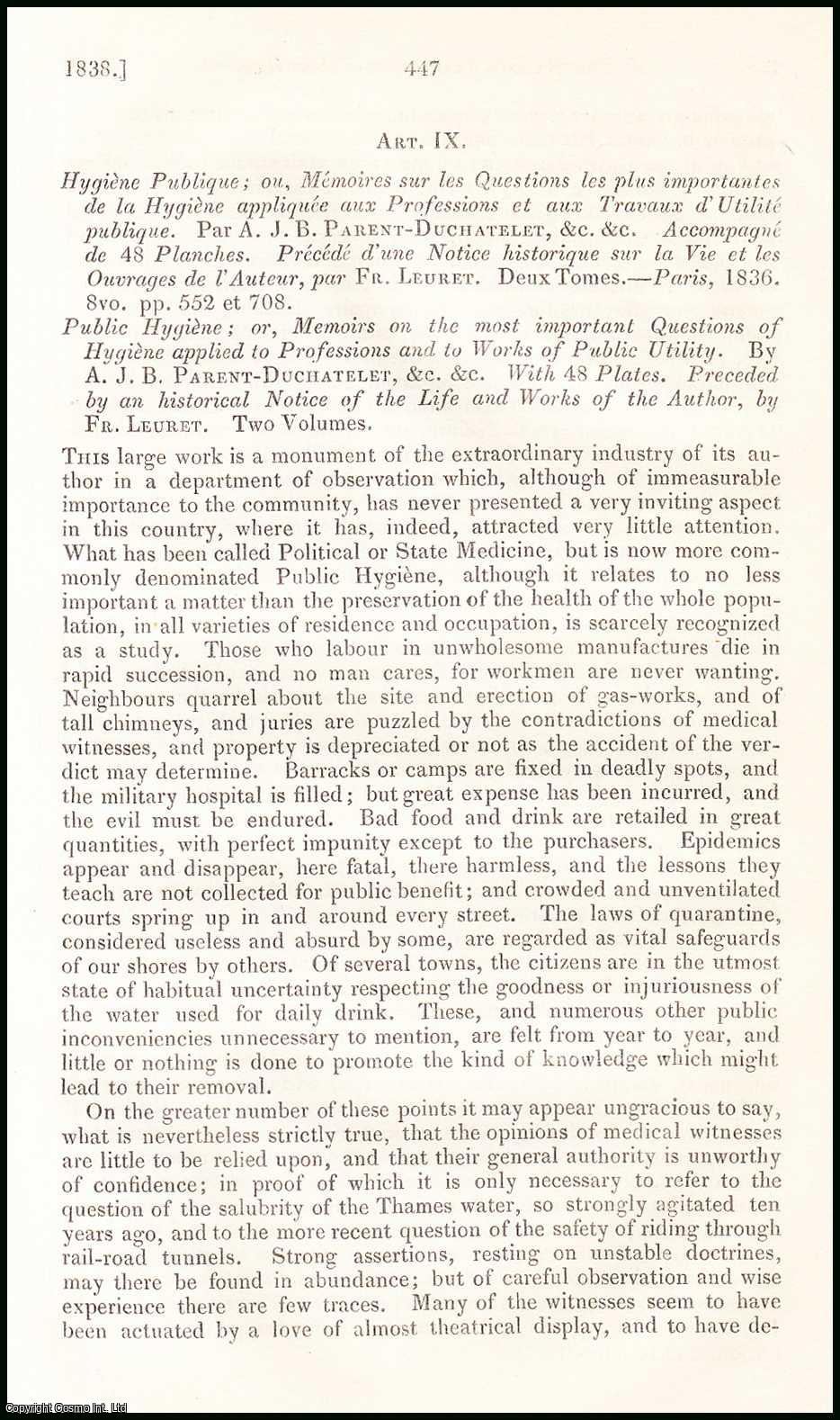 Edited by Sir John Forbes & John Conolly - Public Hygiene. An original essay from the British & Foreign Medical Review, 1838. No author is given for this article.