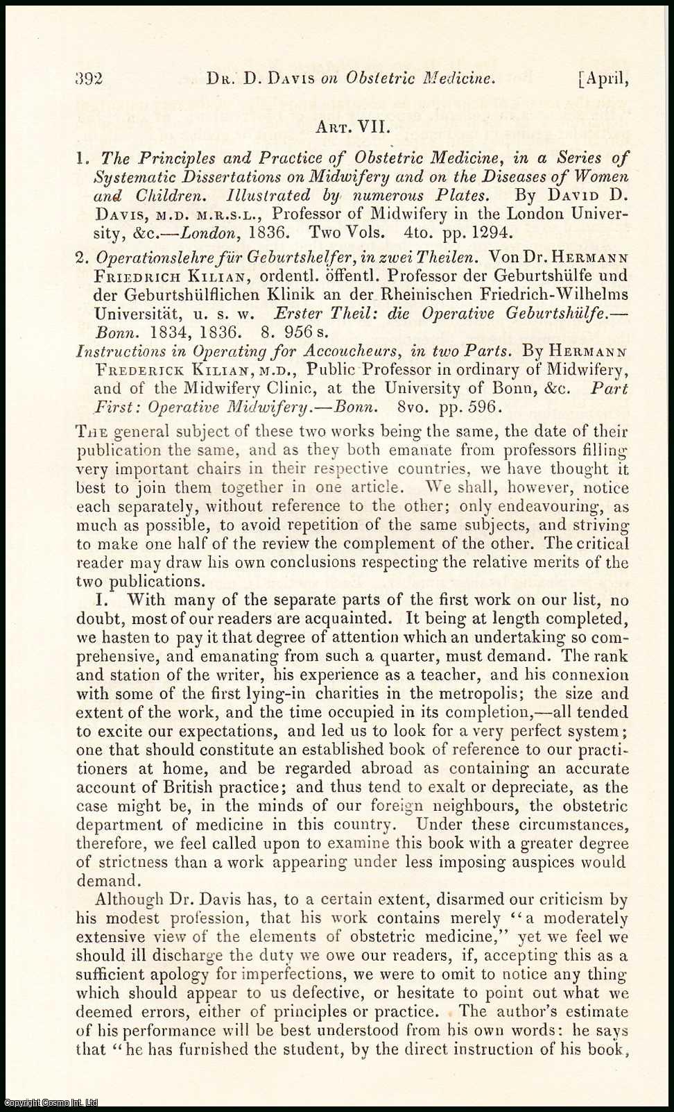 Edited by Sir John Forbes & John Conolly - On Operative Midwifery, by Prof, Kilian. An original essay from the British & Foreign Medical Review, 1837. No author is given for this article.