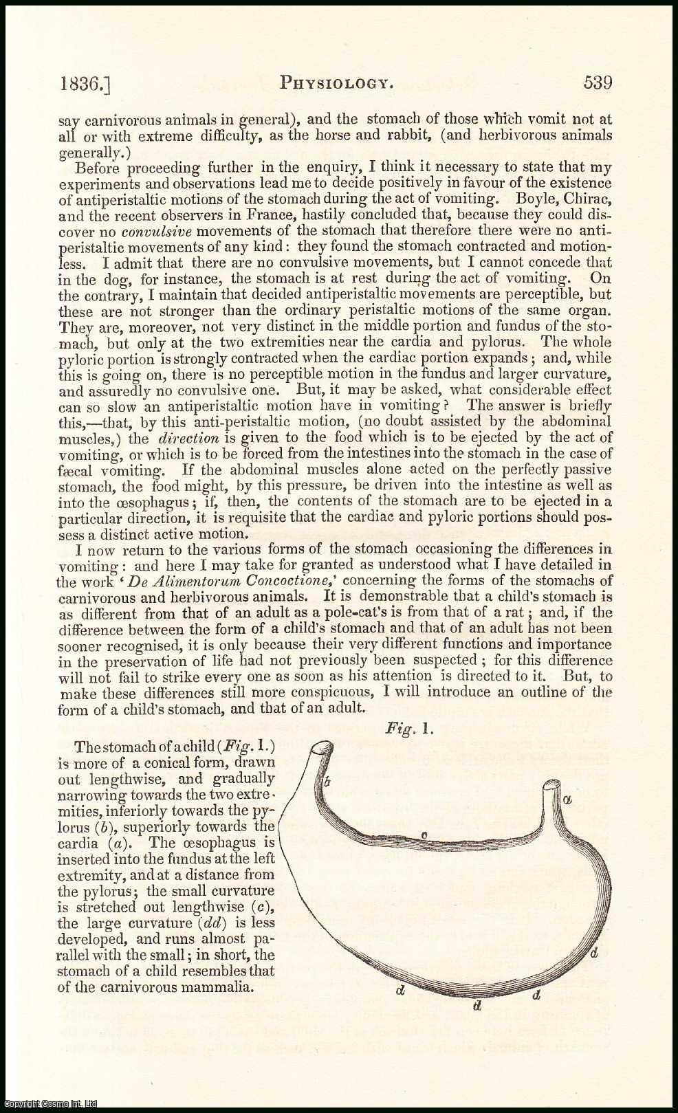 Edited by Sir John Forbes & John Conolly - The Physiology of Vomiting, & on the Causes of its Difference in Adults & Children, by Professor C.H. Schultz. An original essay from the British & Foreign Medical Review, 1836. No author is given for this article.