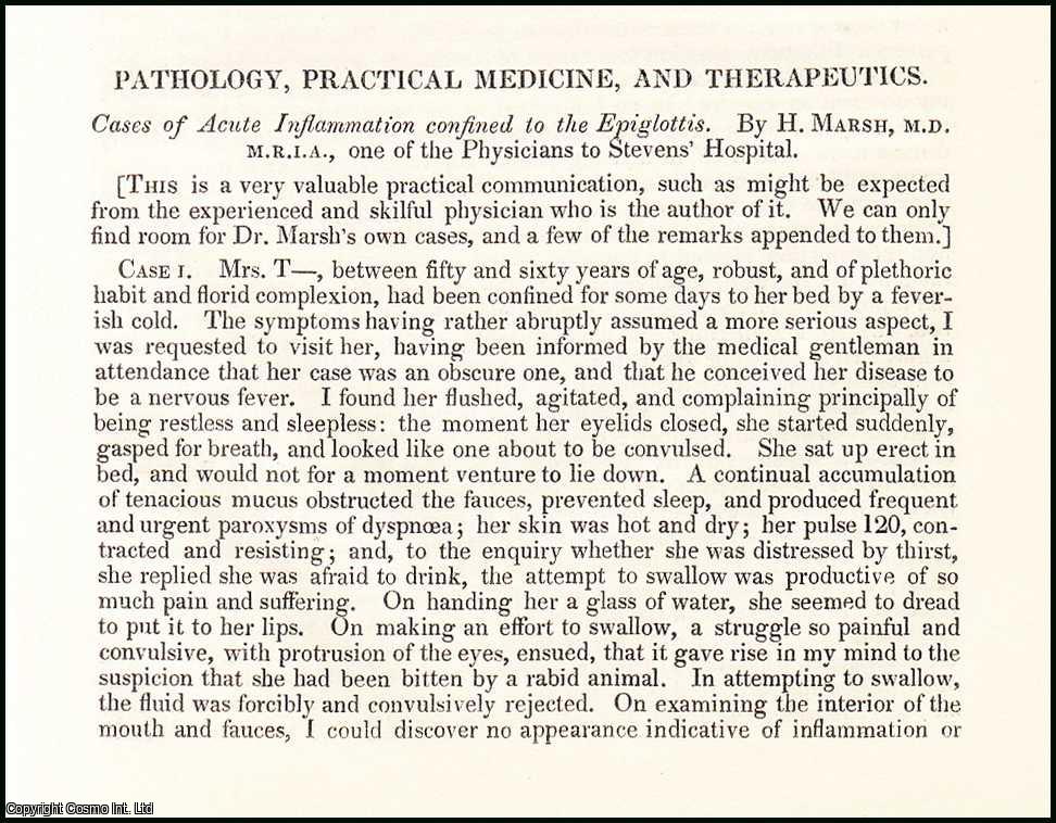Edited by Sir John Forbes & John Conolly - Cases of Acute Inflammation confined to the Epiglottis, by H. Marsh. An original essay from the British & Foreign Medical Review, 1838. No author is given for this article.