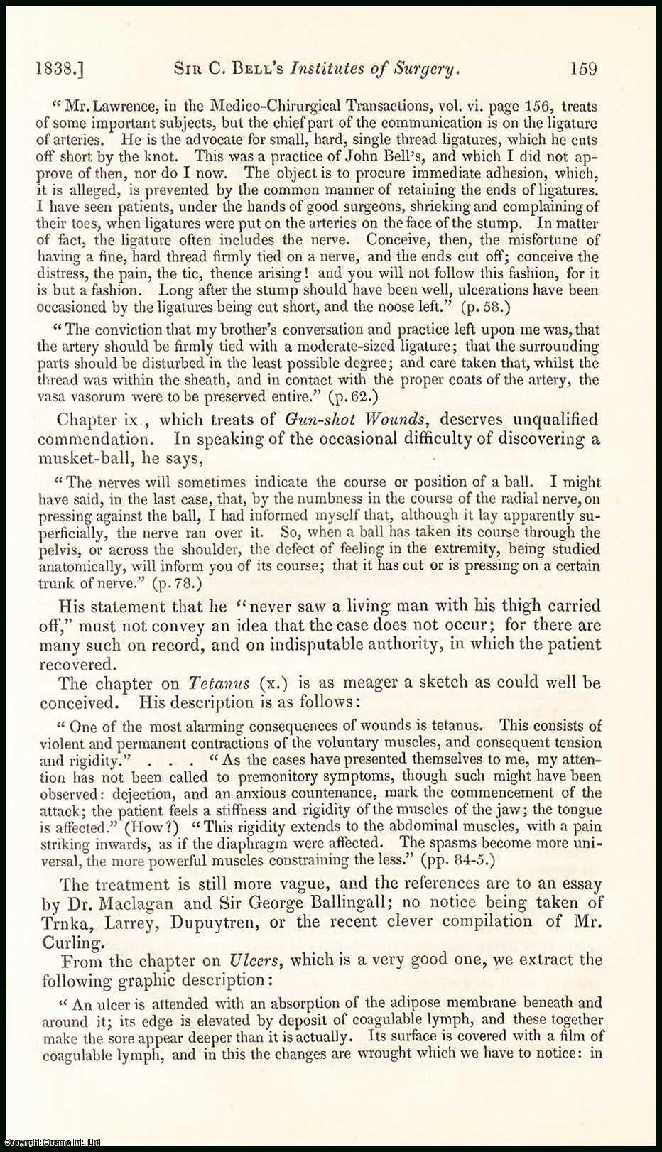 Edited by Sir John Forbes & John Conolly - Institutes of Surgery, by Sir Charles Bell. An original essay from the British & Foreign Medical Review, 1838. No author is given for this article.