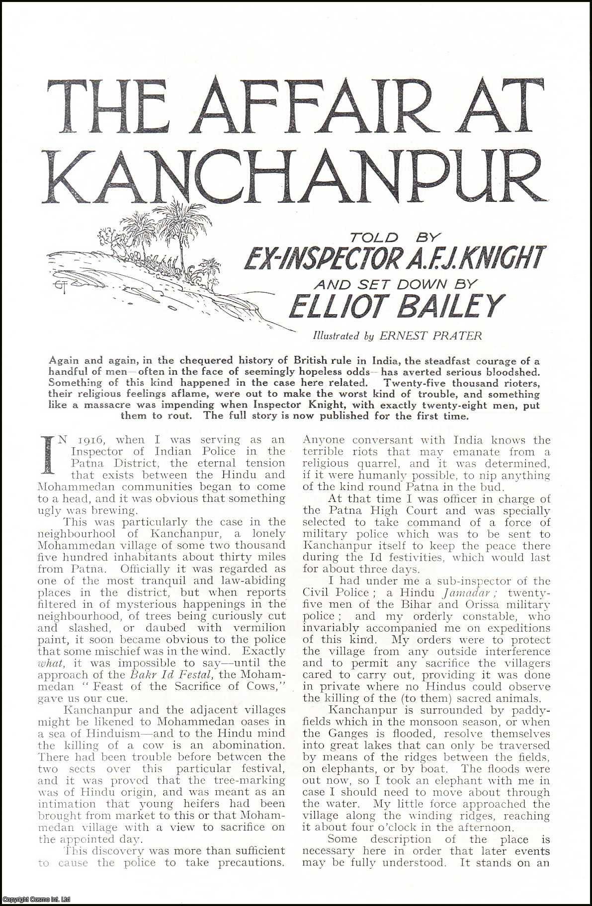 Ex-Inspector A.F.J. Knight & Elliot Bailey. Illustrated by Ernest Prater. - The Affair at Kanchanpur : Massacre. An uncommon original article from the Wide World Magazine, 1931.