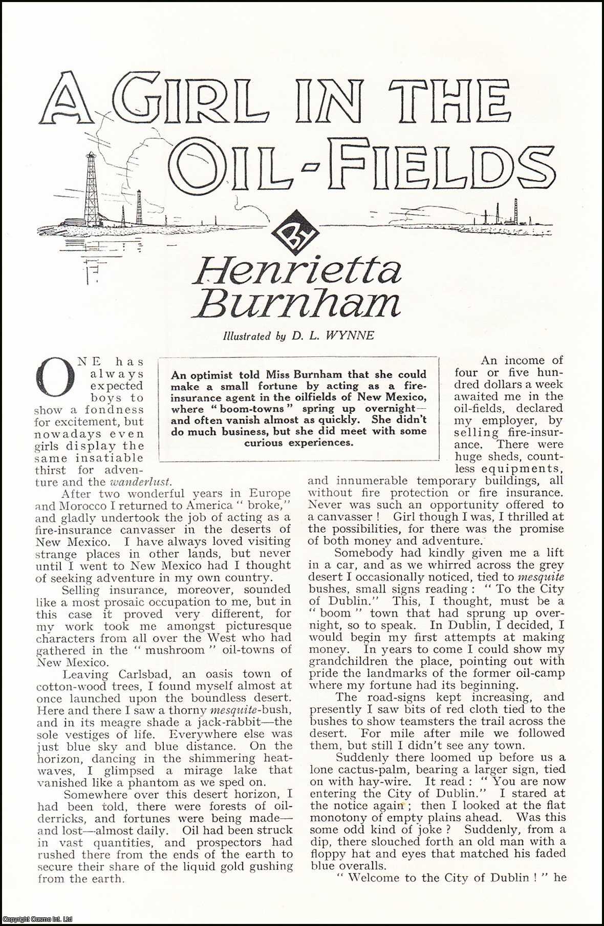 Henrietta Burnham, illustrated by D.L. Wynne. - A Girl in the Oil-Fields, New Mexico. An uncommon original article from the Wide World Magazine, 1931.