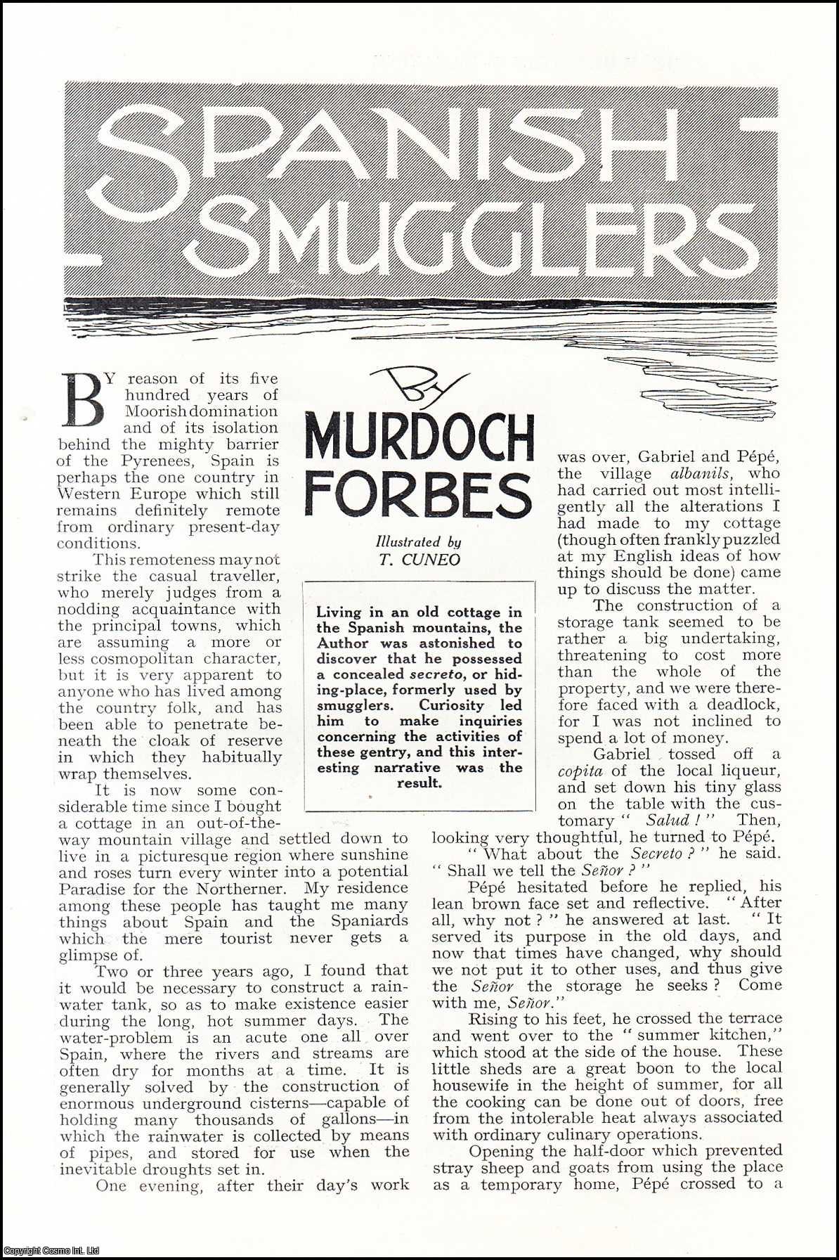 Murdoch Forbes, illustrated by T. Cuneo. - Spanish Smugglers. An uncommon original article from the Wide World Magazine, 1931.