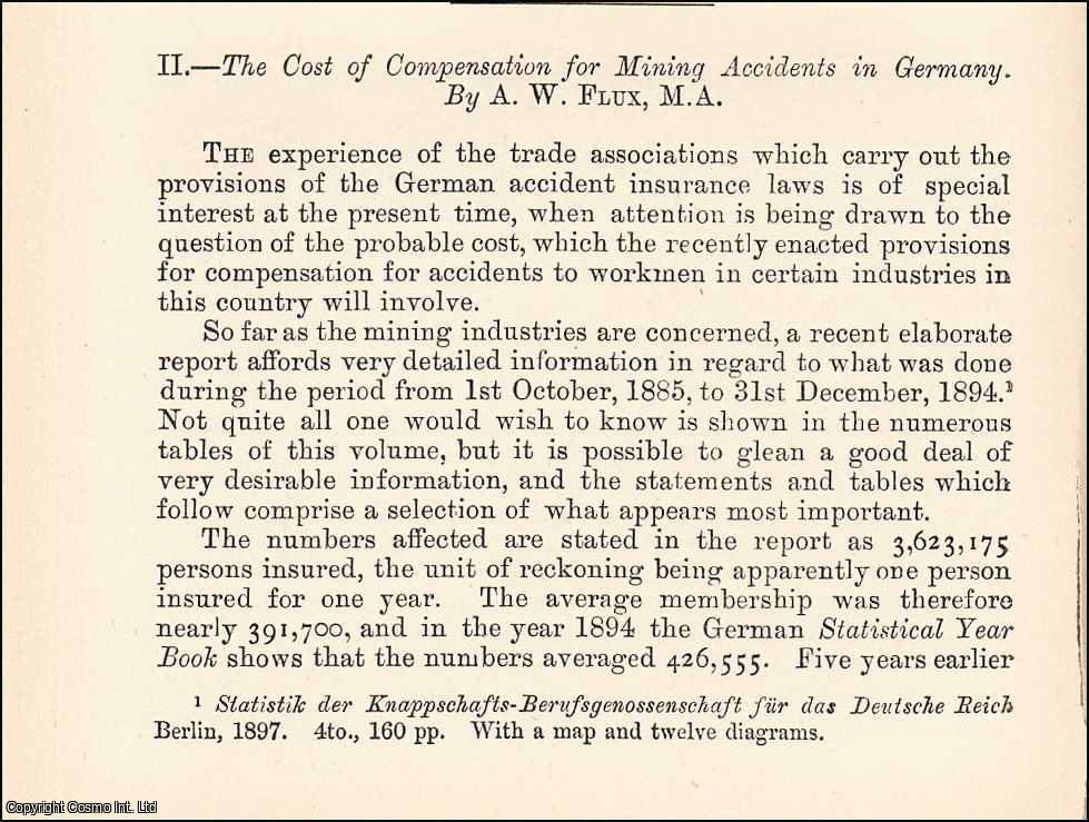 A.W. Flux, M.A. - The Cost of Compensation for Mining Accidents in Germany. An uncommon original article from the Journal of the Royal Statistical Society of London, 1897.