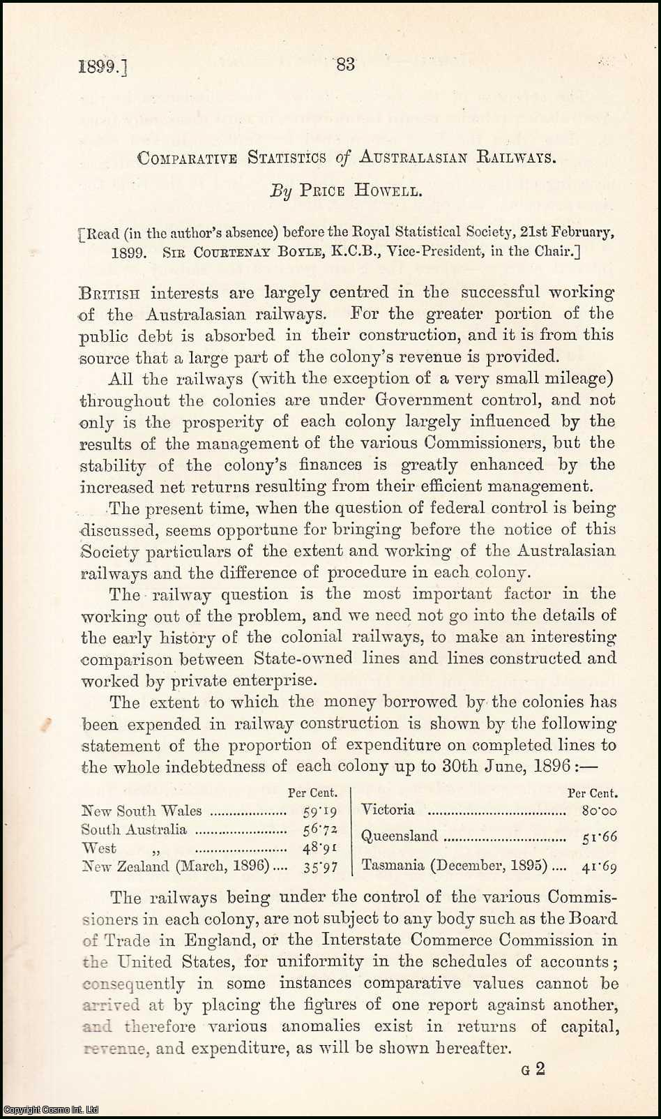 Price Howell - Comparative Statistics of Australasian Railways. An uncommon original article from the Journal of the Royal Statistical Society of London, 1899.
