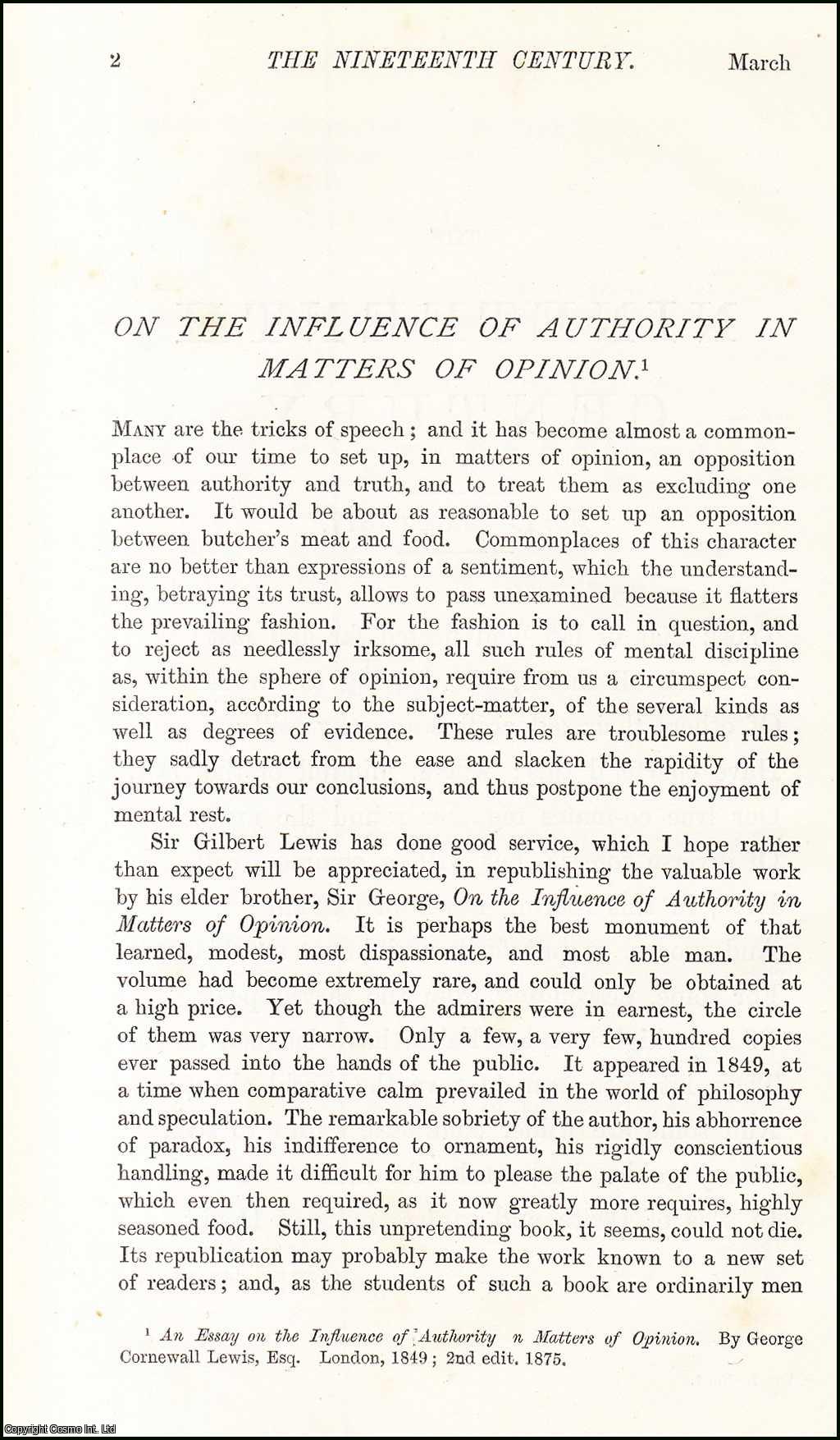 W.E. Gladstone - On The Influence of Authority in Matters of Opinion [by George Cornewall Lewis]. An original article from the Nineteenth Century Magazine, 1877.