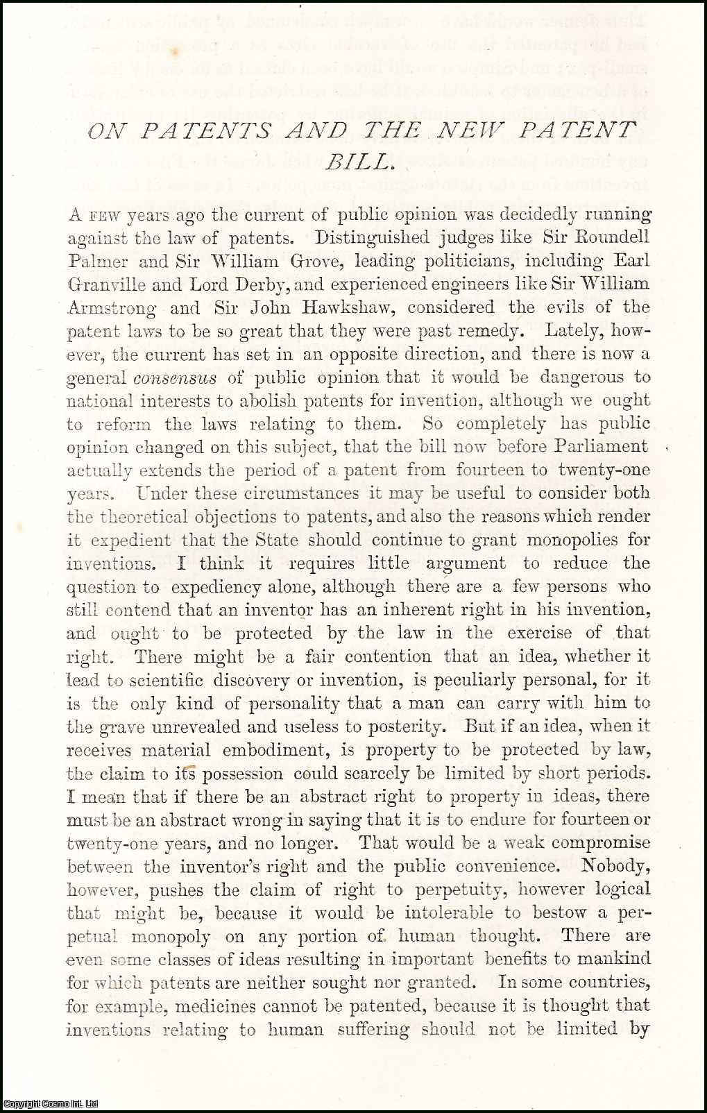 Lyon Playfair - On Patents and the new Patent Bill. An original article from the Nineteenth Century Magazine, 1877.