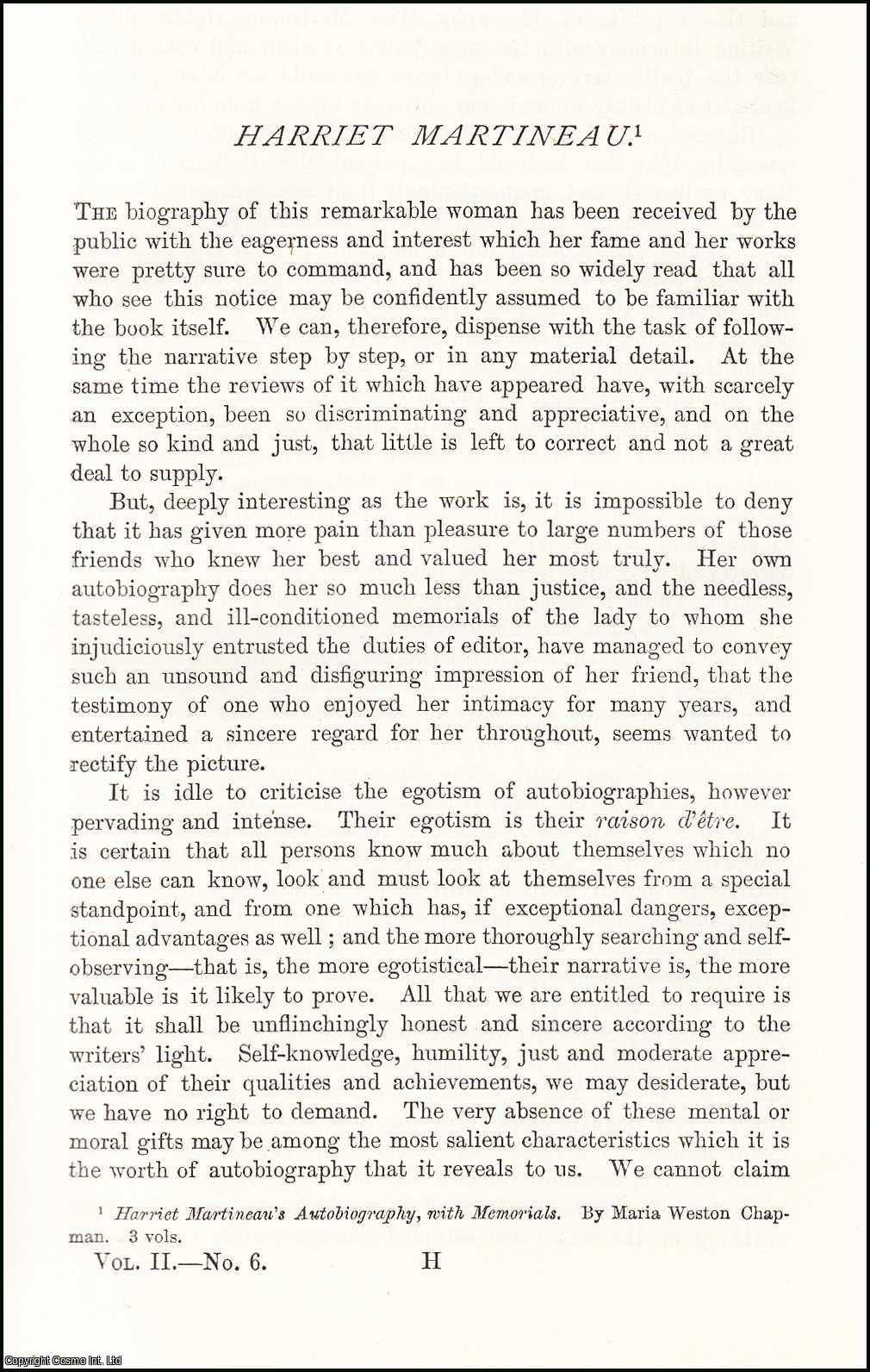 W.R. Gregg - Harriet Martineau : English social theorist. A critique with extracts from her Autobiography. An original article from the Nineteenth Century Magazine, 1877.