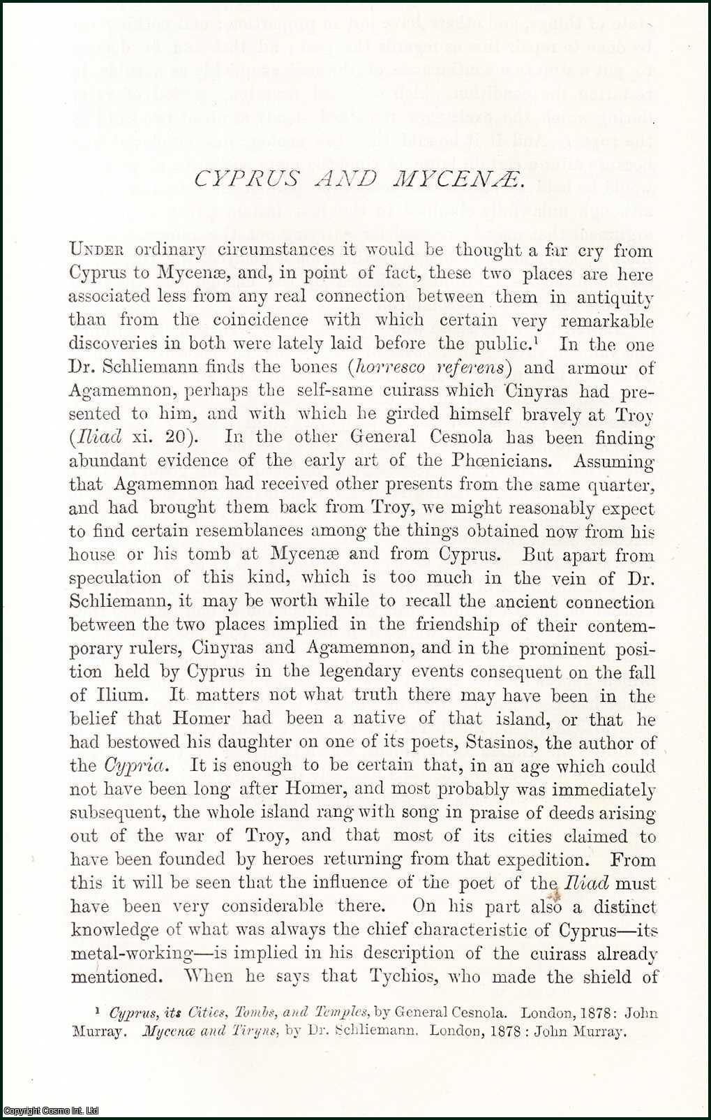 A.S. Murray - Cyprus and Mycaenae. An original article from the Nineteenth Century Magazine, 1879.