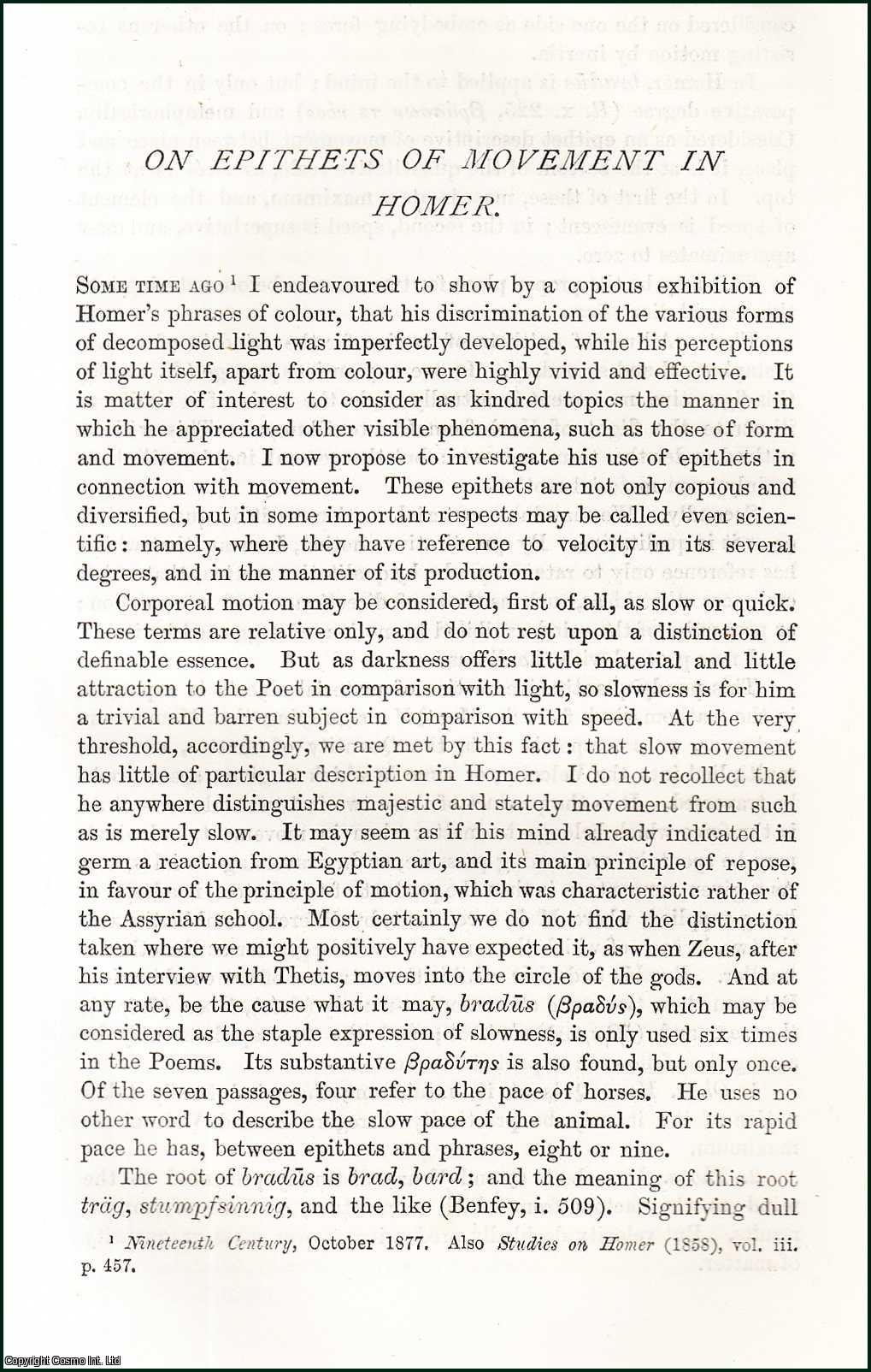 W.E. Gladstone - On Epithets of Movement in Homer. An original article from the Nineteenth Century Magazine, 1879.