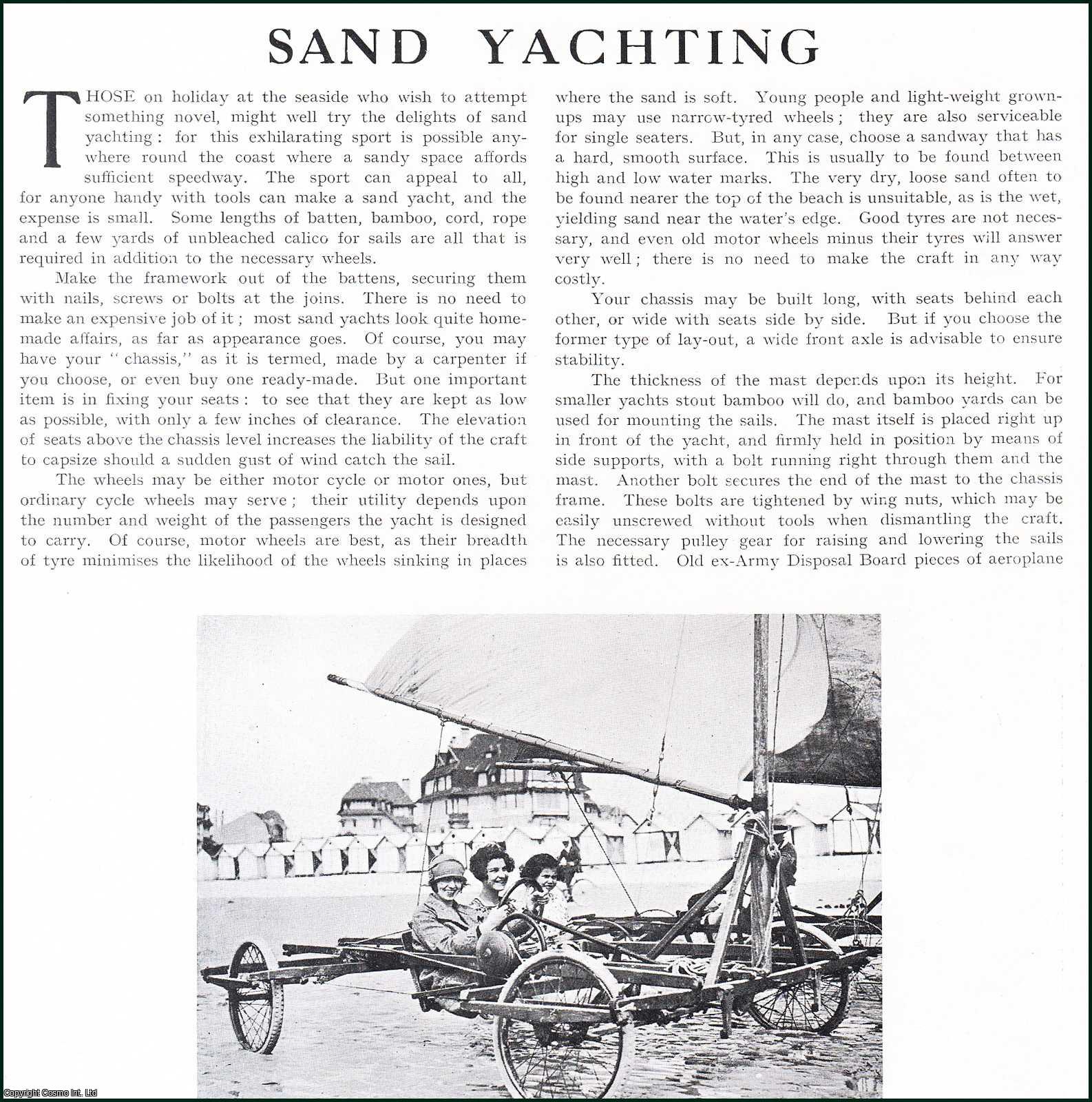 Country Life Magazine - Sand Yachting. Several pictures and accompanying text, removed from an original issue of Country Life Magazine, 1926.