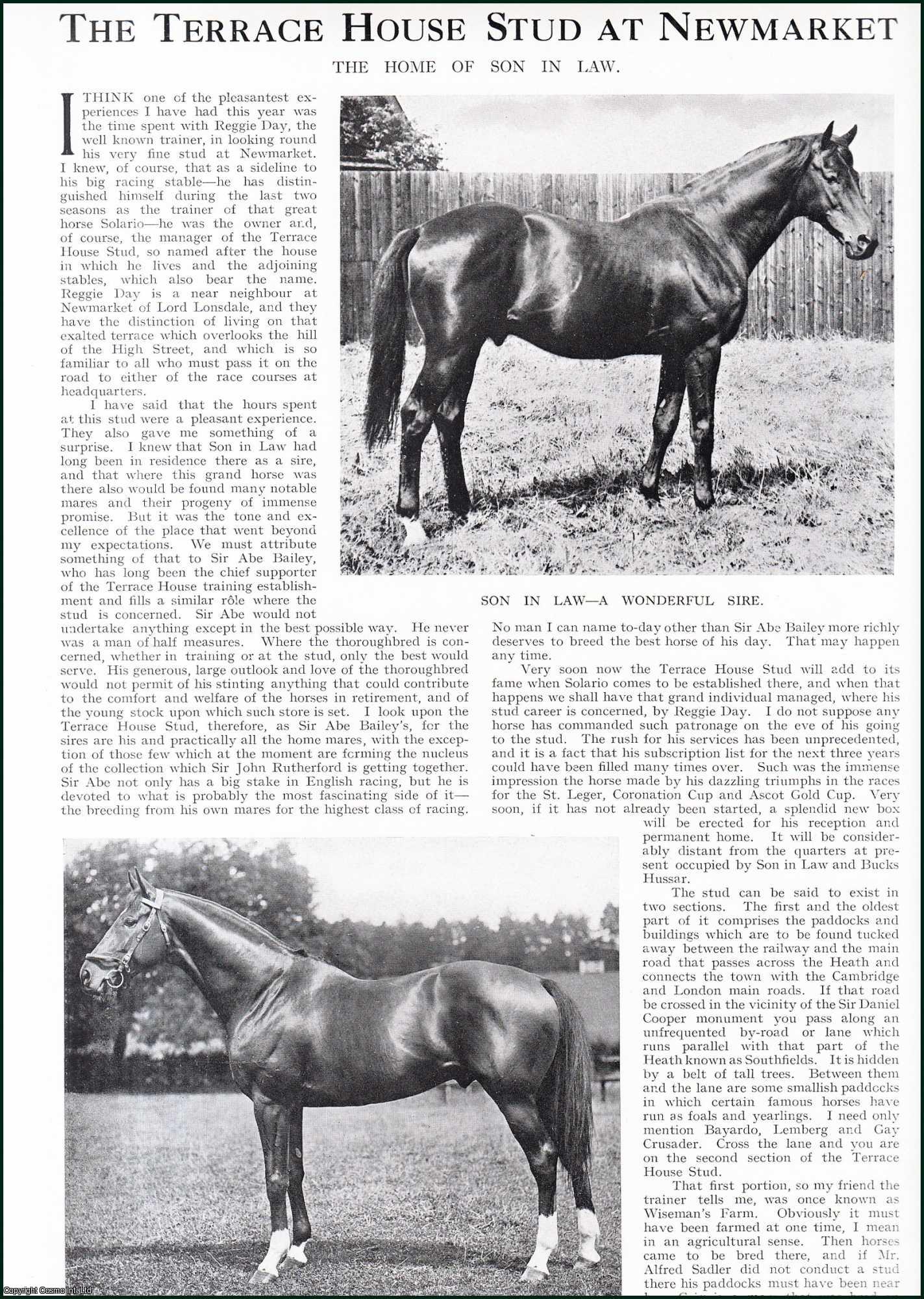 Country Life Magazine - The Terrace House Stud at Newmarket : the home of son in law. Several pictures and accompanying text, removed from an original issue of Country Life Magazine, 1926.