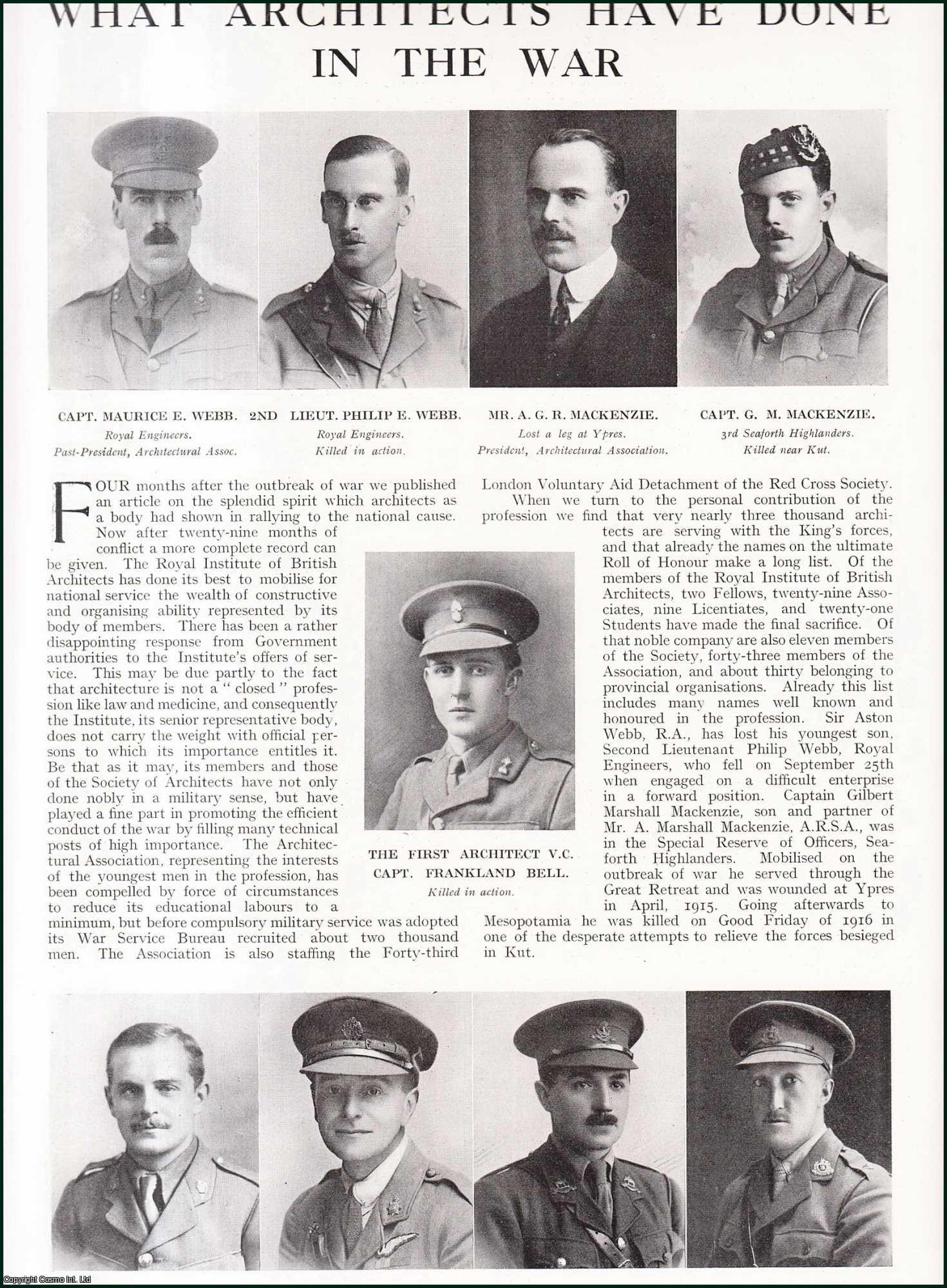 Country Life Magazine - What Architects have done in the War. Several pictures and accompanying text, removed from an original issue of Country Life Magazine, 1917.