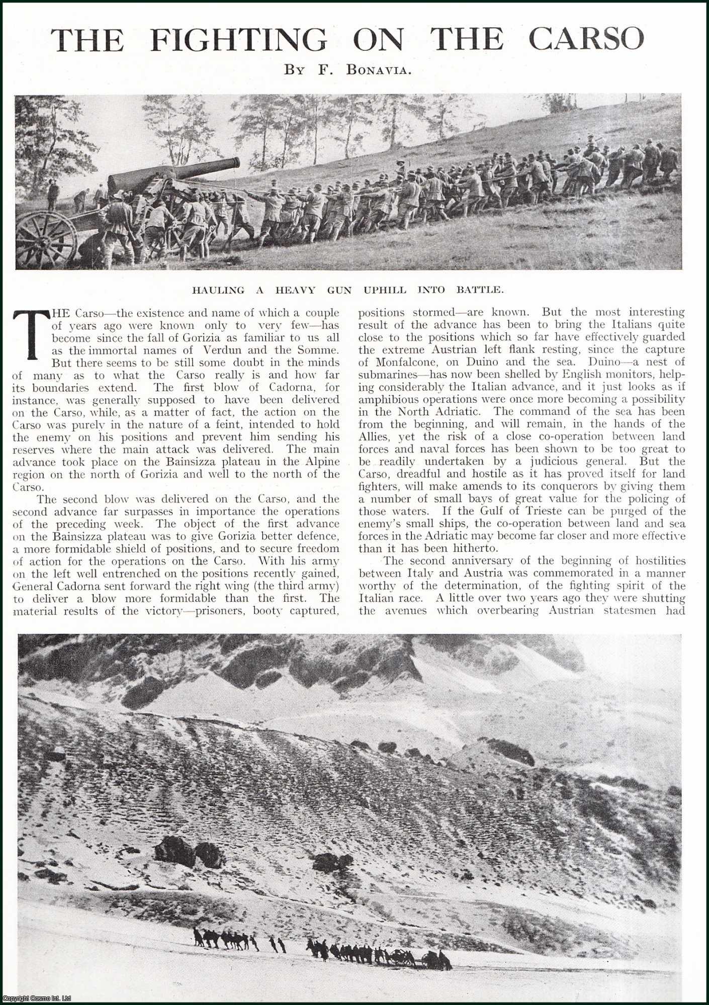 F. Bonavia - The Fighting on the Carso, Italy : Fall of Gorizia. Several pictures and accompanying text, removed from an original issue of Country Life Magazine, 1917.