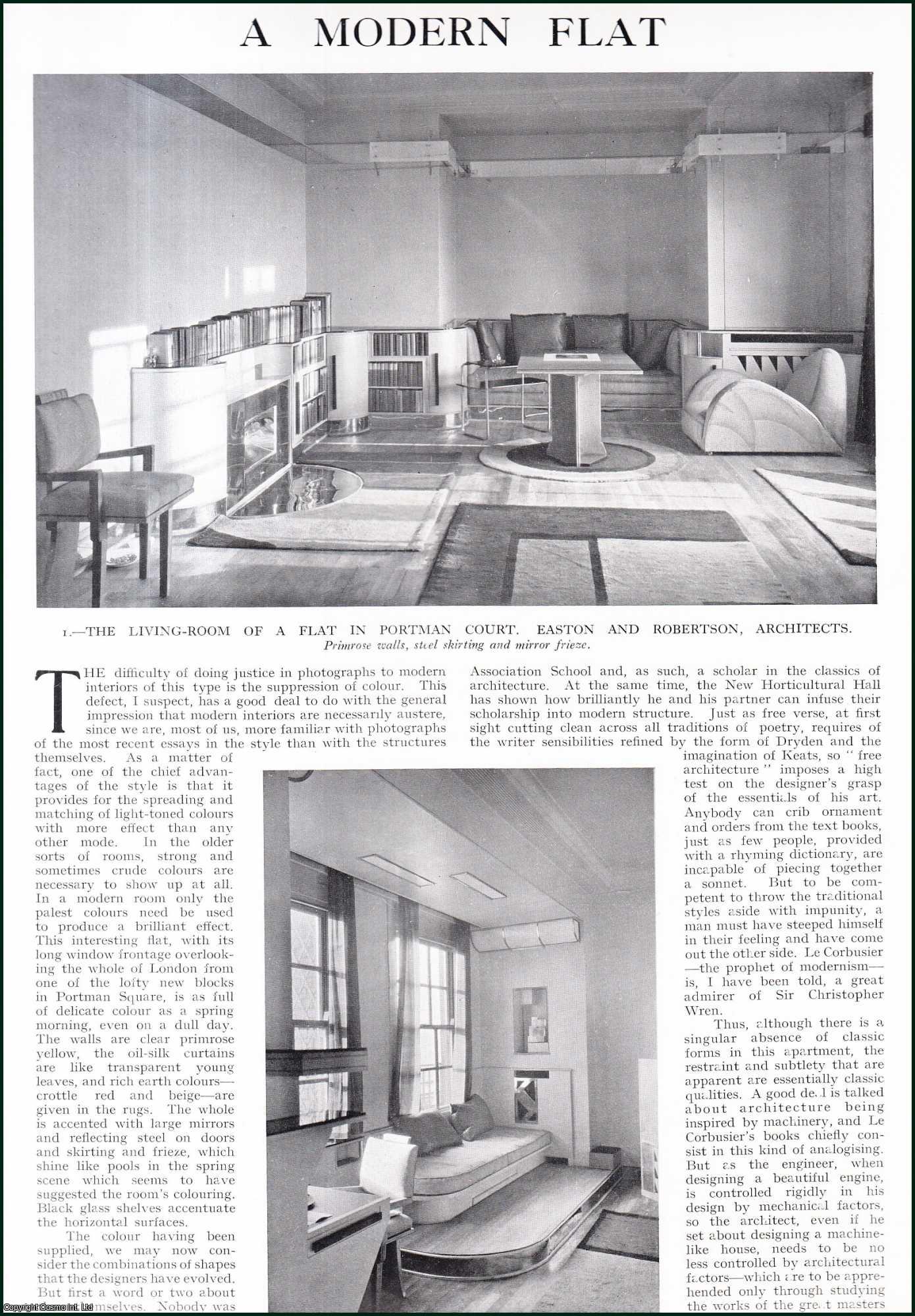 Country Life Magazine - A Modern Flat in Portman Court, Easton & Robertson, Architects. Several pictures and accompanying text, removed from an original issue of Country Life Magazine, 1930.