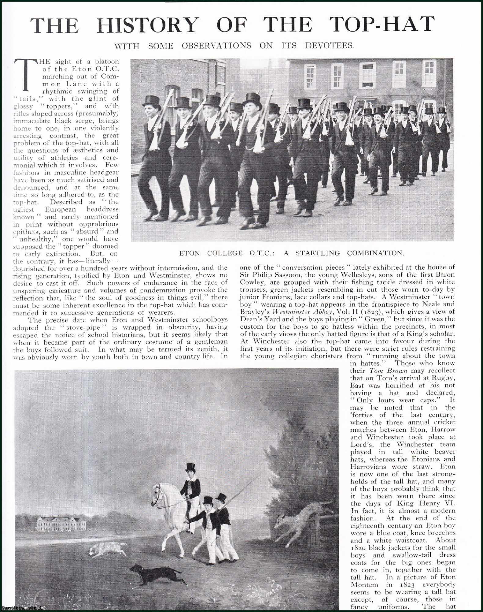 Country Life Magazine - The History of the Top-Hat. With some Observations on its Devotees. Several pictures and accompanying text, removed from an original issue of Country Life Magazine, 1930.