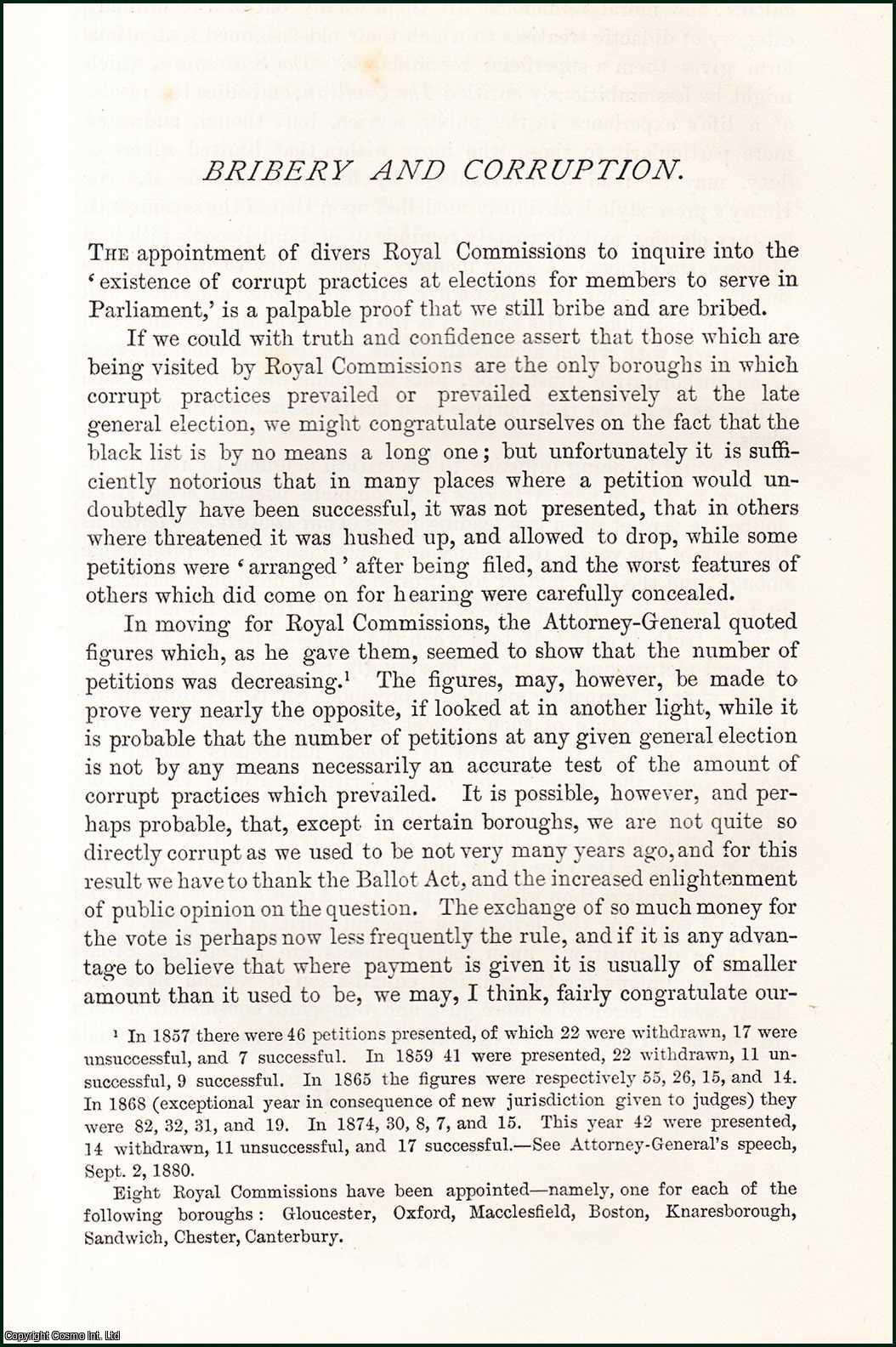 Sydney C. Buxton - Bribery and Corruption. The Royal Commission's appointment to investigate possible corrupt electoral practices for Parliamentary representation. An original article from the Nineteenth Century Magazine, 1880.