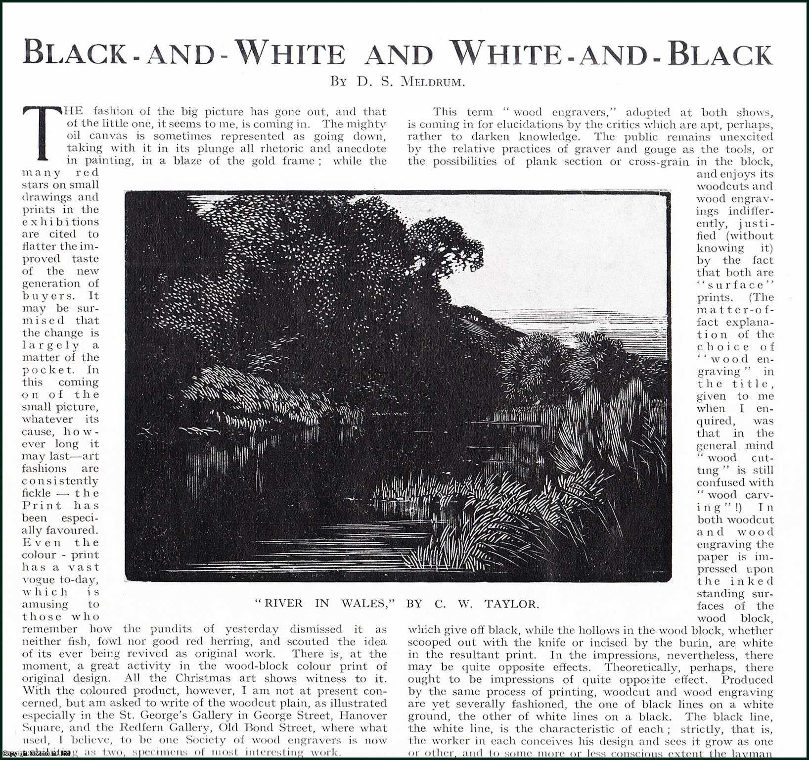 D.S. Meldrum - Black-and-White & White-and-Black : Richmond Park, by Marjory Firth ; Bloomsbury Roofs, by J. Elspeth Robertson ; Mussel Gatherers at Toulon & more. Several pictures and accompanying text, removed from an original issue of Country Life Magazine, 1926.