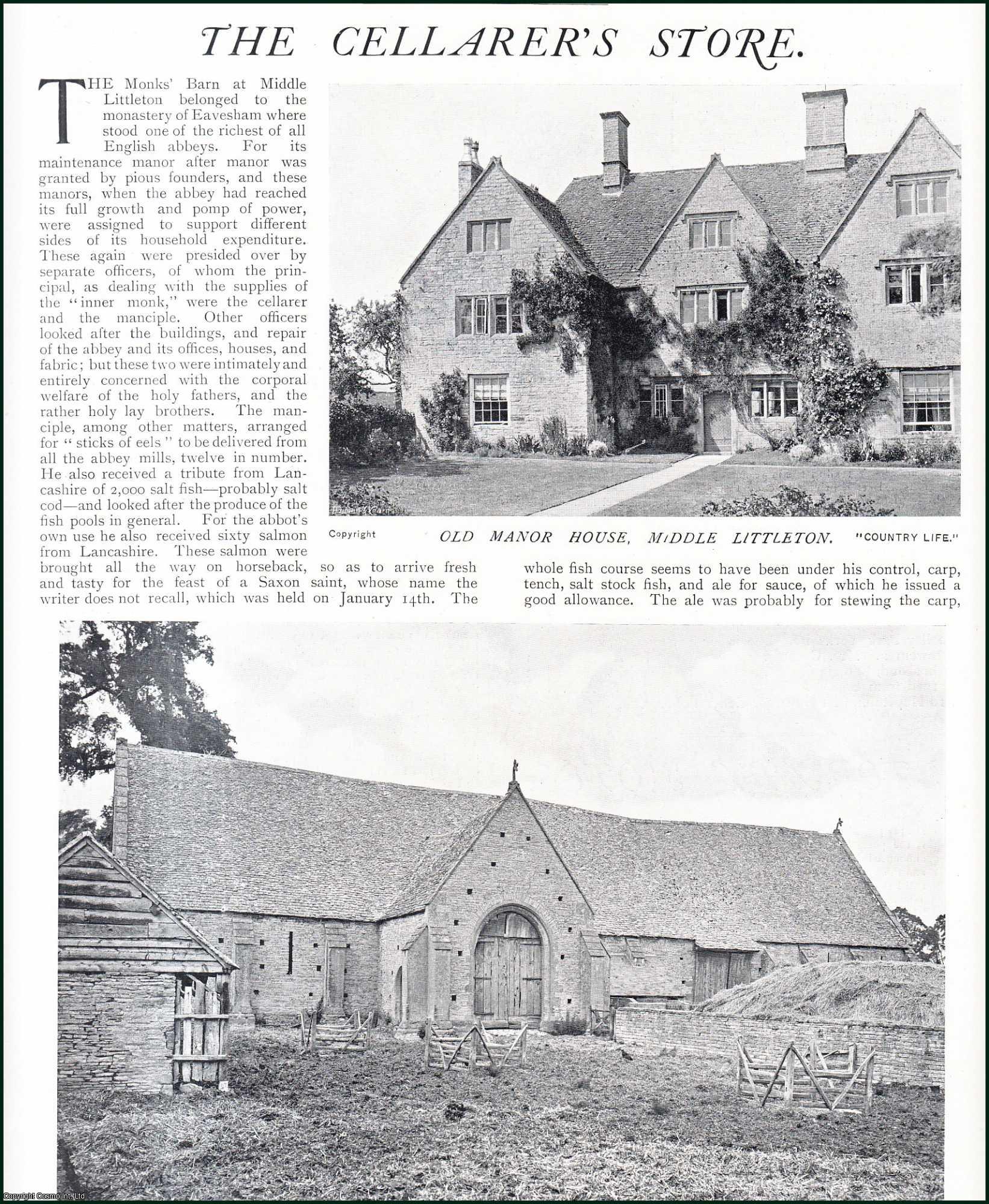 Country Life Magazine - The Cellarer's Store : the Monks Barn at Middle Littleton. Several pictures and accompanying text, removed from an original issue of Country Life Magazine, 1900.