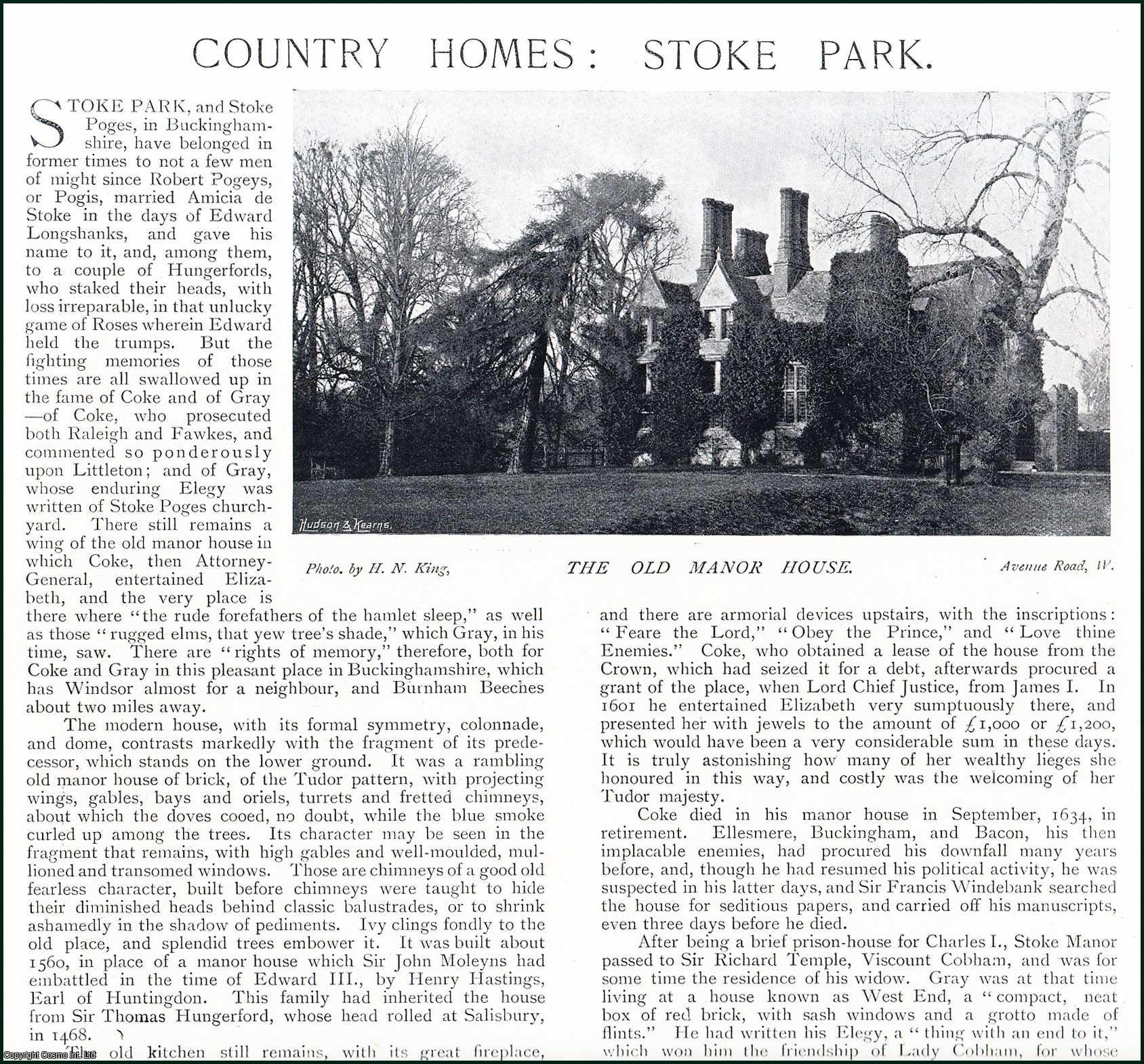 John Leyland - Stoke Park Country Home. Several pictures and accompanying text, removed from an original issue of Country Life Magazine, 1897.